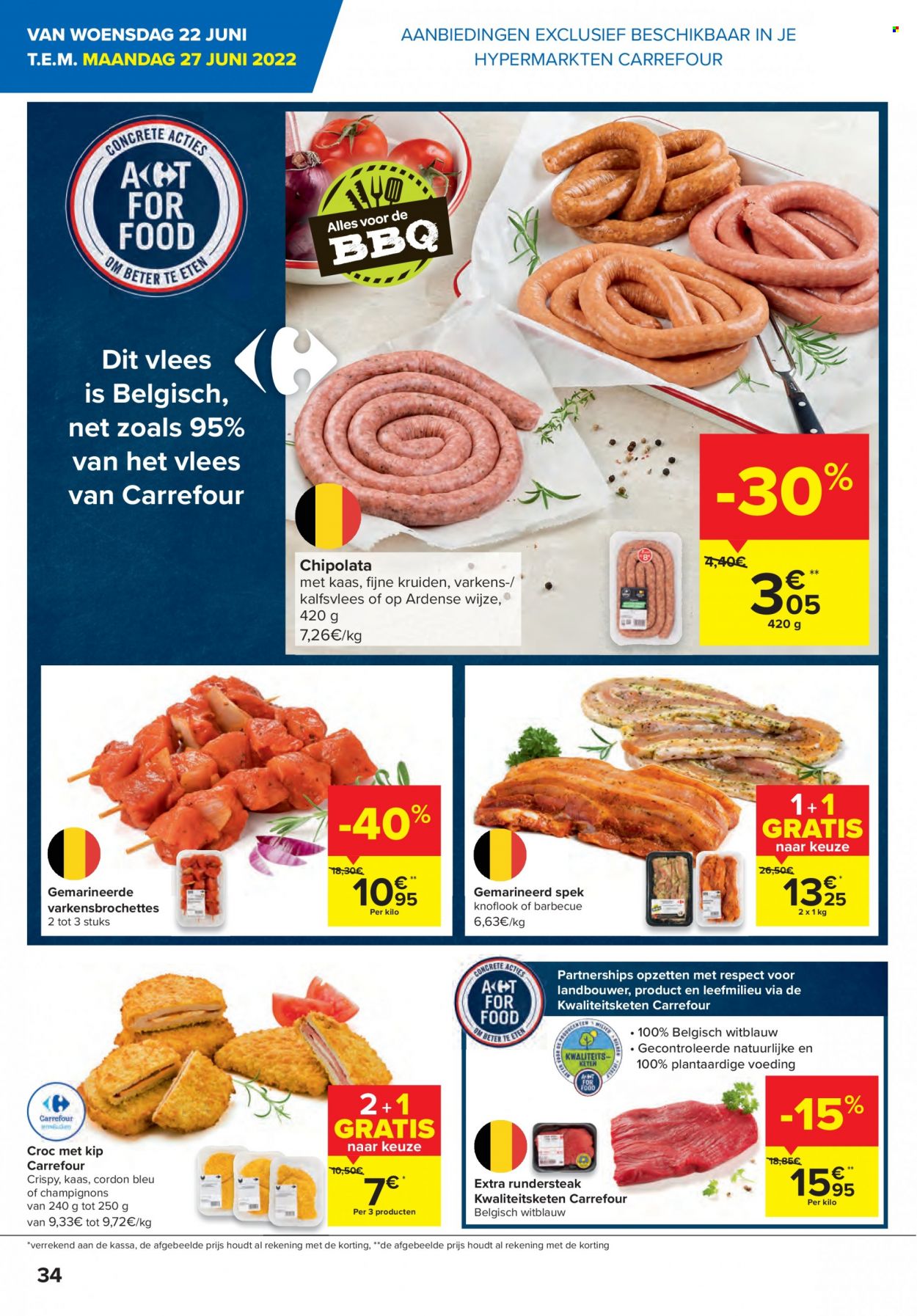thumbnail - Catalogue Carrefour hypermarkt - 22/06/2022 - 04/07/2022 - Produits soldés - champignon, cordon bleu, chipolata, barbecue. Page 34.