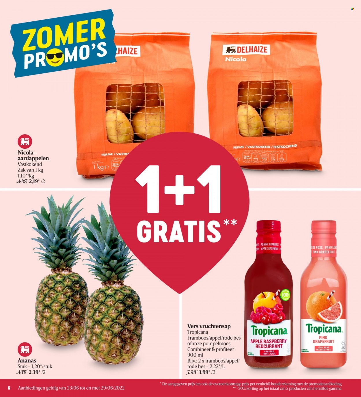 thumbnail - Delhaize-aanbieding - 23/06/2022 - 29/06/2022 -  producten in de aanbieding - aardappelen, grapefruit, ananas, Gamma. Pagina 6.