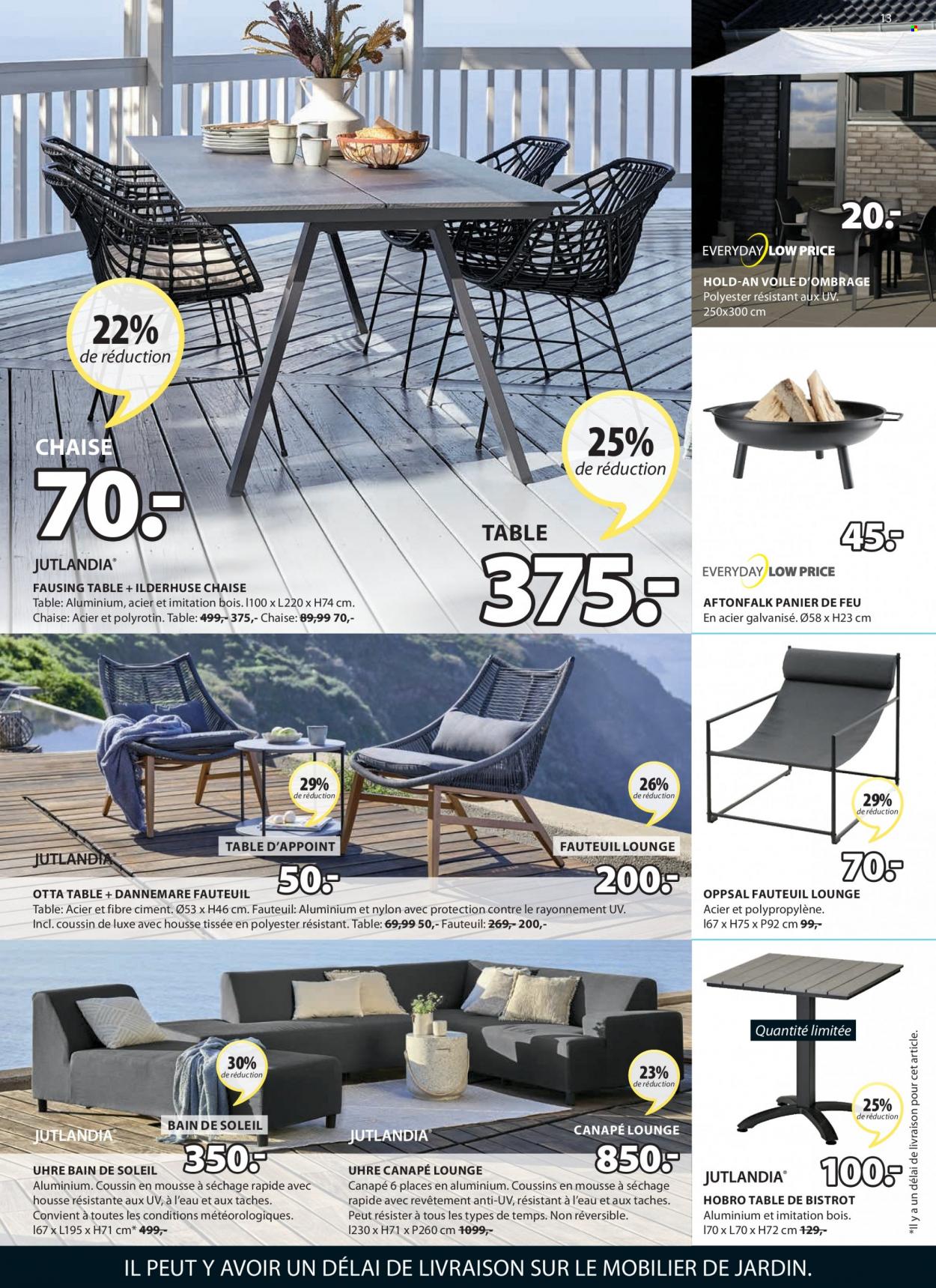 thumbnail - Catalogue JYSK - 20/06/2022 - 30/06/2022 - Produits soldés - table, chaise, panier, canapé, fauteuil, table d'appoint, bain de soleil. Page 13.
