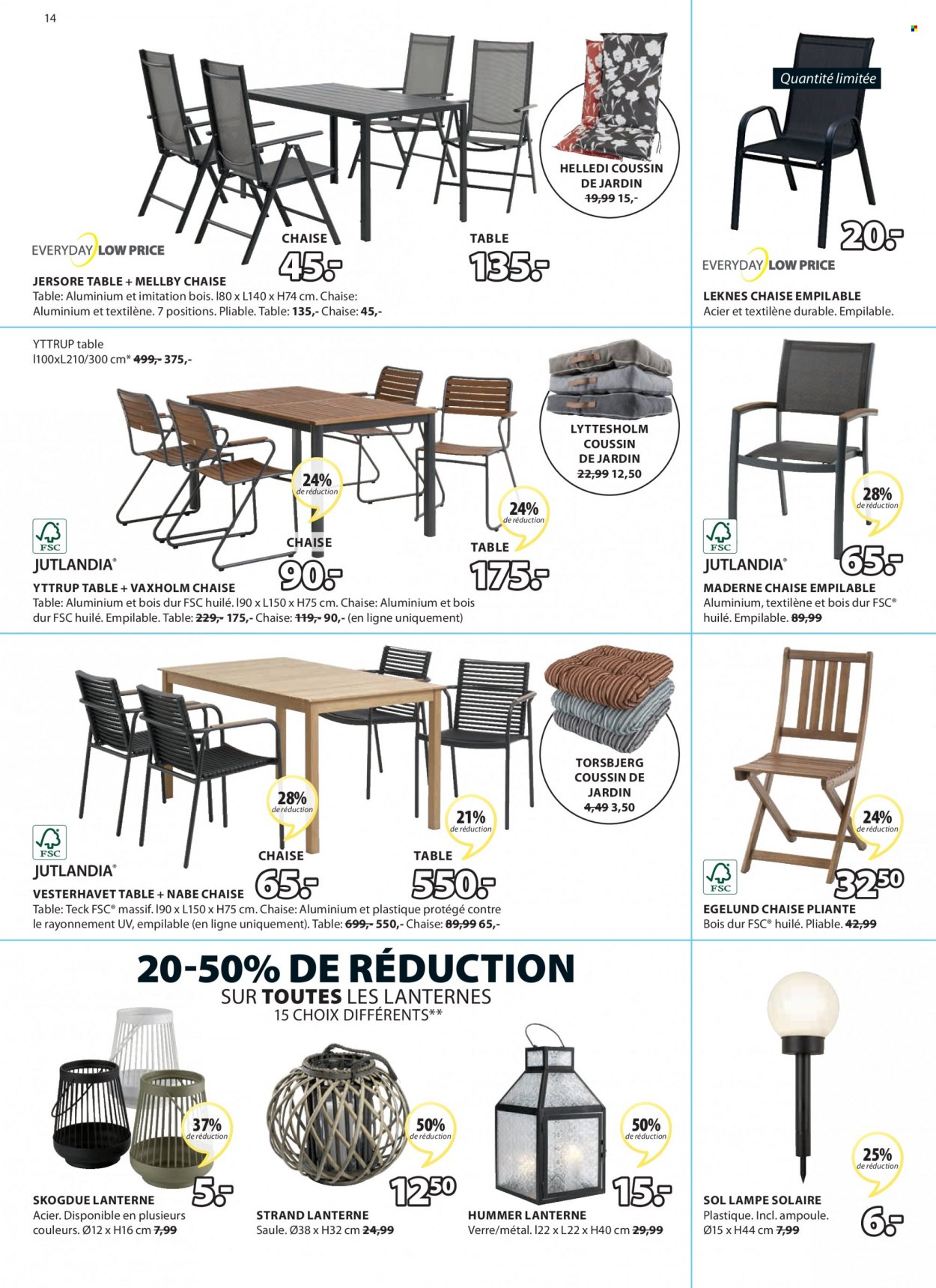 thumbnail - Catalogue JYSK - 20/06/2022 - 30/06/2022 - Produits soldés - table, chaise, verre, coussin, chaise pliante, lampe, lanterne. Page 14.