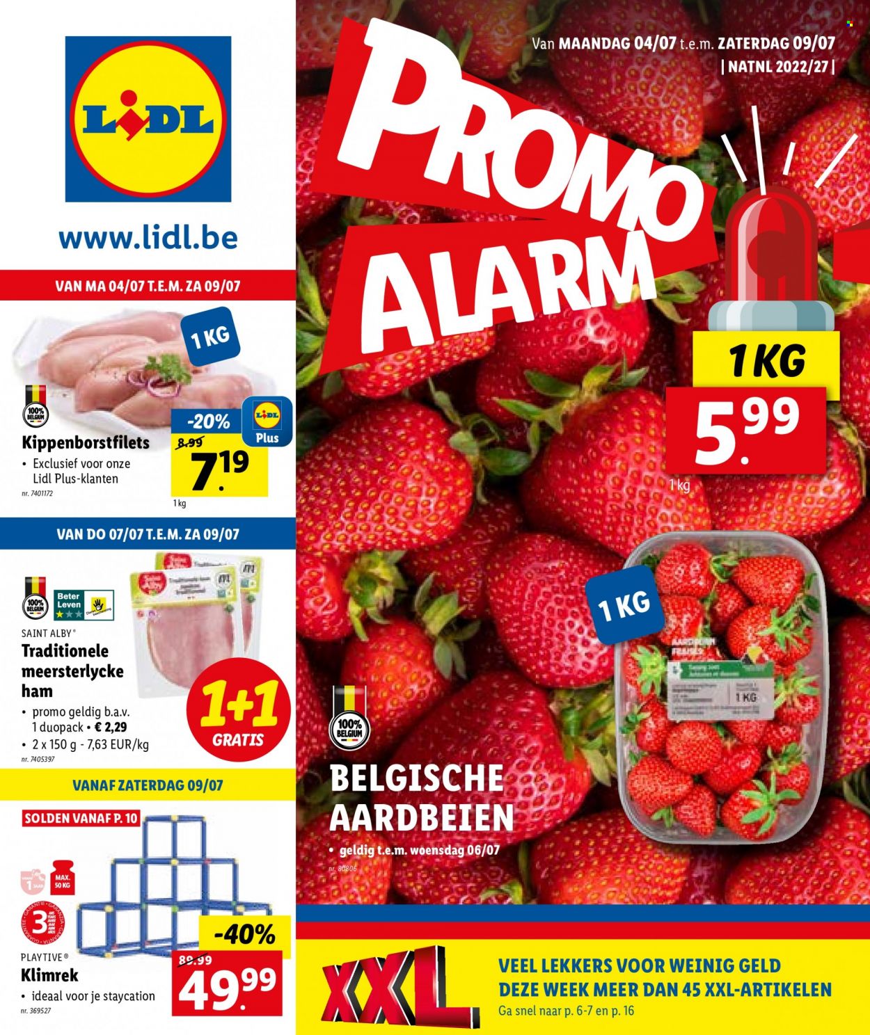 thumbnail - Lidl-aanbieding - 04/07/2022 - 09/07/2022 -  producten in de aanbieding - aardbeien, ham, alarm. Pagina 1.