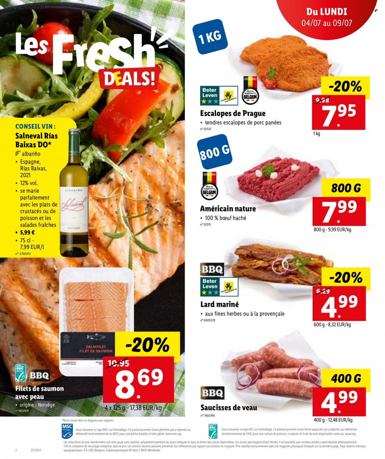 thumbnail - Catalogue Lidl - 04/07/2022 - 09/07/2022 - Produits soldés - escalope, escalope de porc, lard, bacon, saucisse, vin. Page 2.