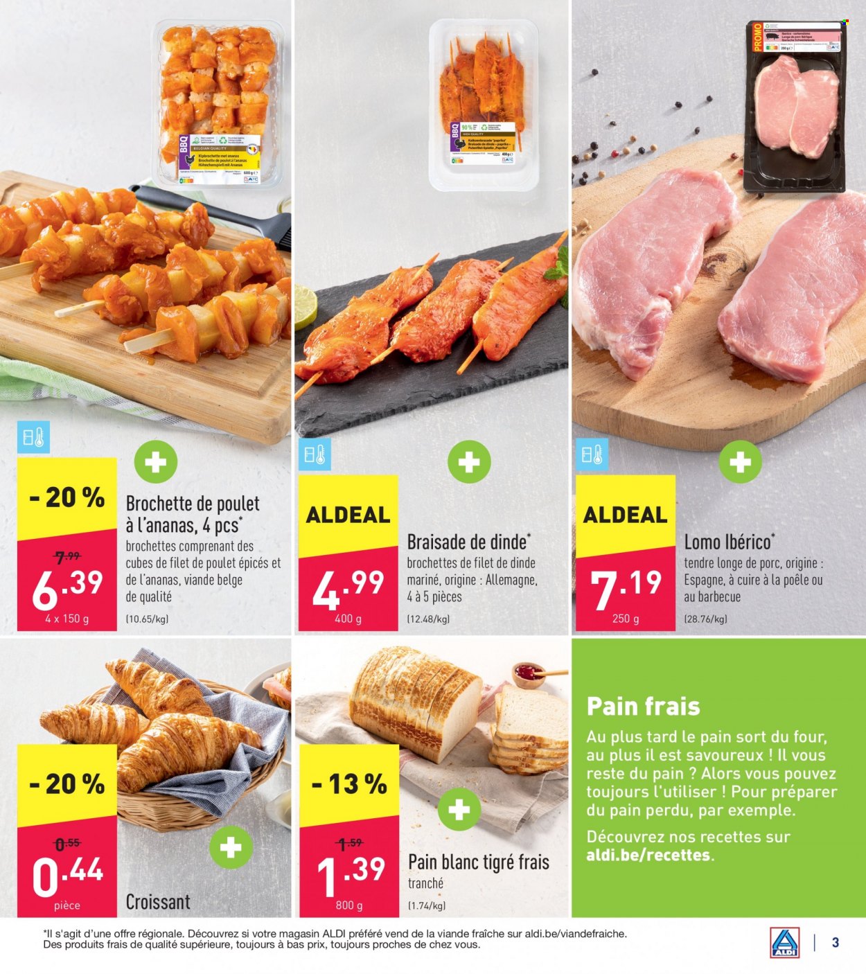 thumbnail - Catalogue ALDI - 04/07/2022 - 09/07/2022 - Produits soldés - longe de porc, croissant, filet de poulet, viande de poulet, viande de dinde, poêle. Page 3.
