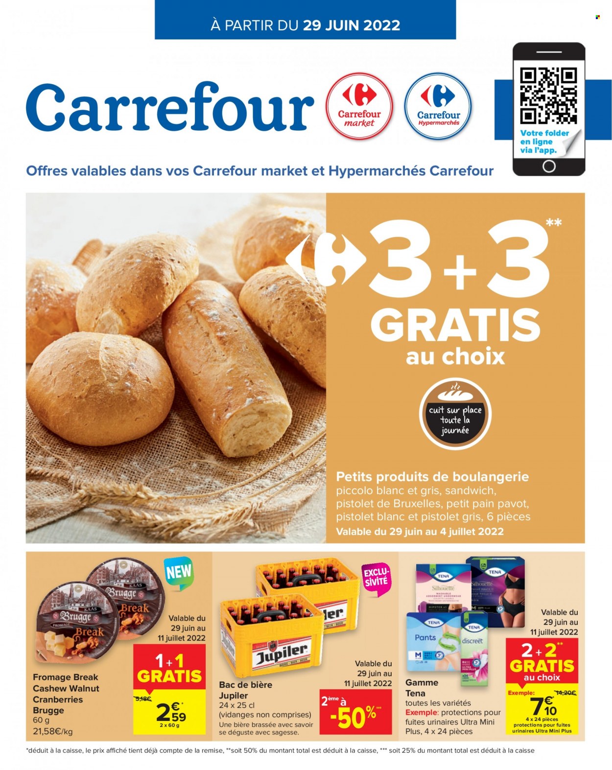thumbnail - Catalogue Carrefour - 29/06/2022 - 04/07/2022 - Produits soldés - pain, sandwich, fromage, Tena. Page 1.