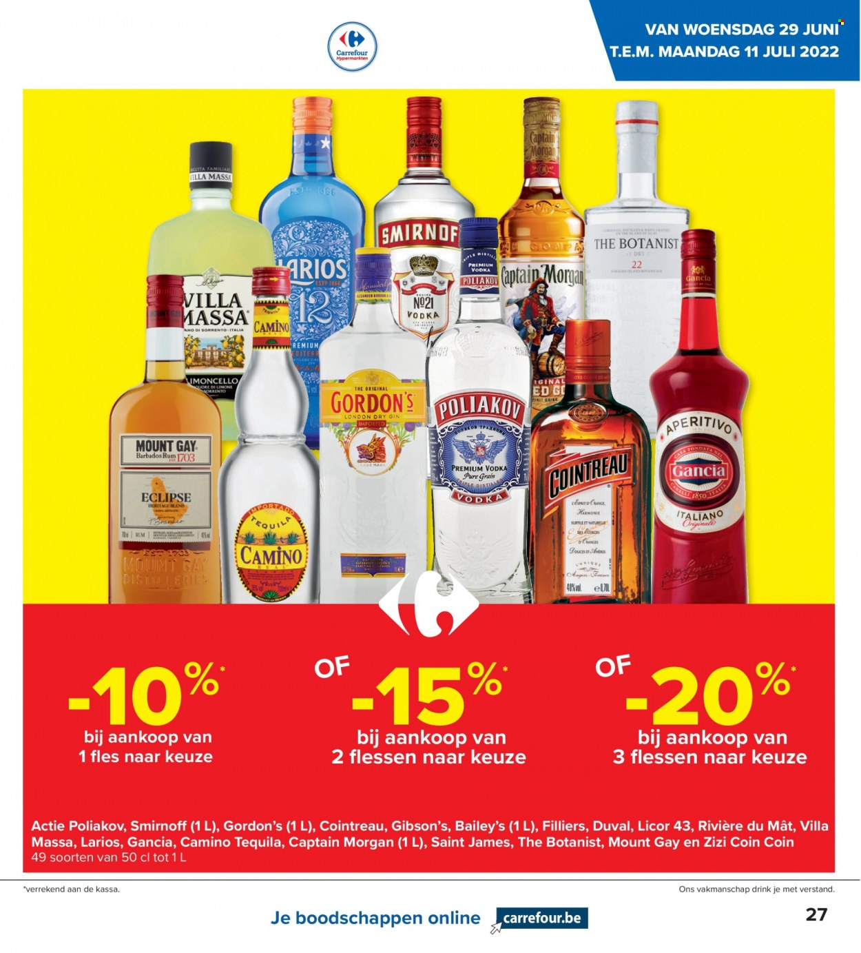 thumbnail - Catalogue Carrefour hypermarkt - 29/06/2022 - 11/07/2022 - Produits soldés - alcool, Captain Morgan, Cointreau, tequila, vodka, Poliakov, Smirnoff. Page 7.