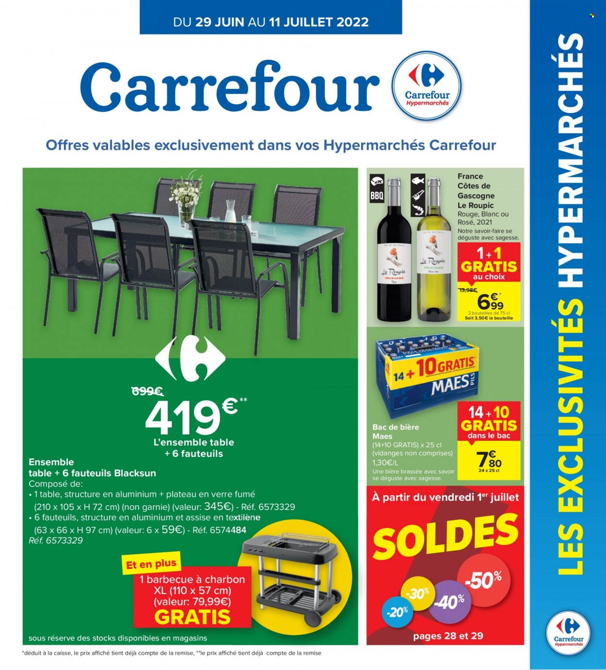 thumbnail - Catalogue Carrefour hypermarkt - 29/06/2022 - 11/07/2022 - Produits soldés - Côtes de Gascogne, table, barbecue. Page 1.