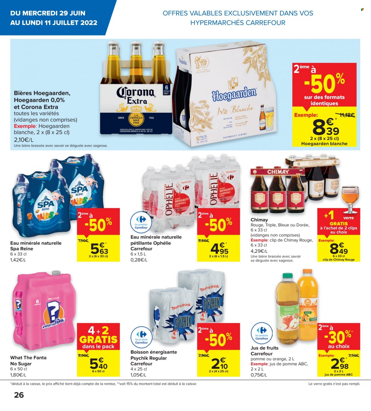 thumbnail - Catalogue Carrefour hypermarkt - 29/06/2022 - 11/07/2022 - Produits soldés - jus, Fanta, jus de pomme, eau minérale, eau minérale naturelle, Corona Extra, verre. Page 6.