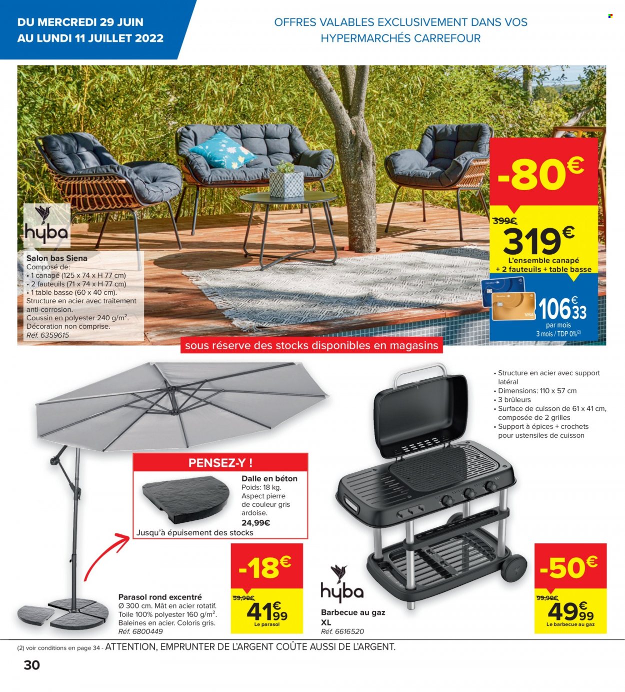 thumbnail - Catalogue Carrefour hypermarkt - 29/06/2022 - 11/07/2022 - Produits soldés - table, parasol, barbecue. Page 10.