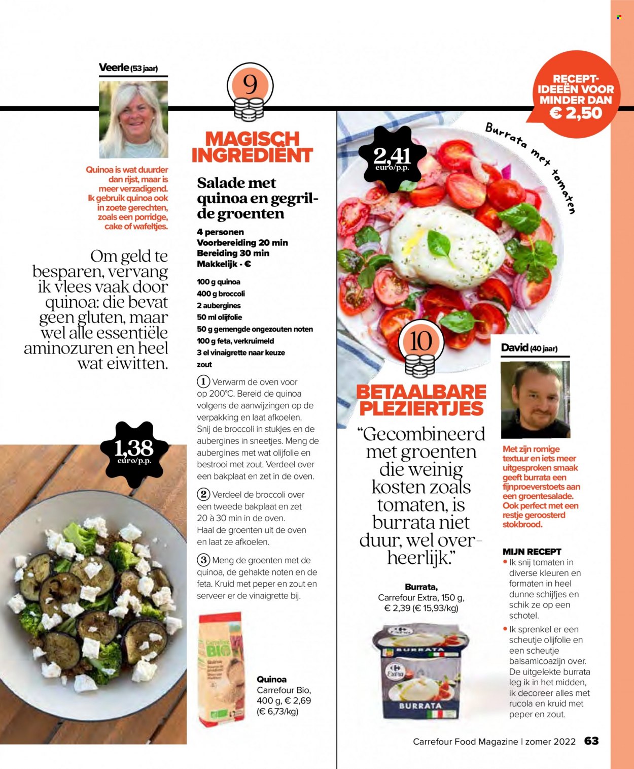 thumbnail - Catalogue Carrefour - 29/06/2022 - 17/08/2022 - Produits soldés - salade, aubergine, burrata, vinaigrette, magazine, quinoa. Page 63.