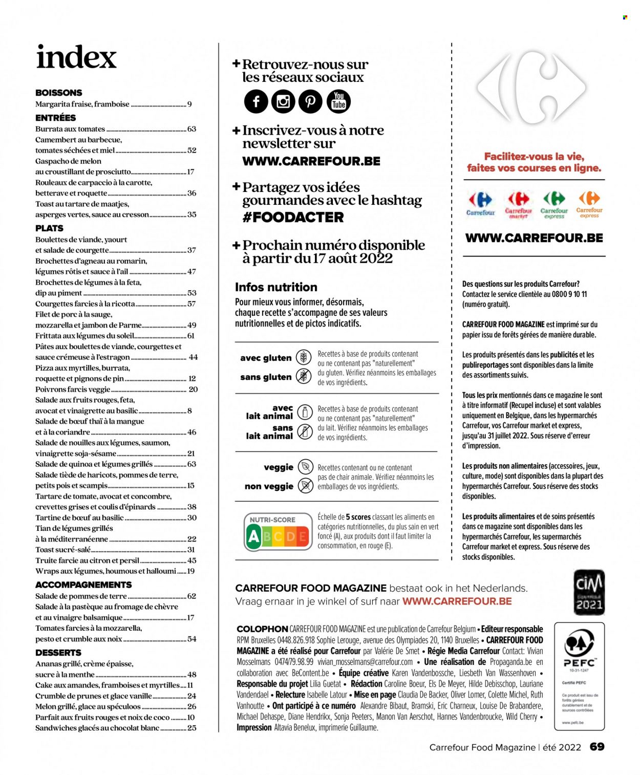 thumbnail - Catalogue Carrefour - 29/06/2022 - 17/08/2022 - Produits soldés - roquette, toast, carpaccio, crevettes, truite, tomate farcie, jambon de parme, prosciutto, houmous, camembert, fromage de chèvre, burrata, yaourt, crème épaisse, sucre, soja, pâtes, sésame, miel, magazine, pizza, quinoa. Page 69.