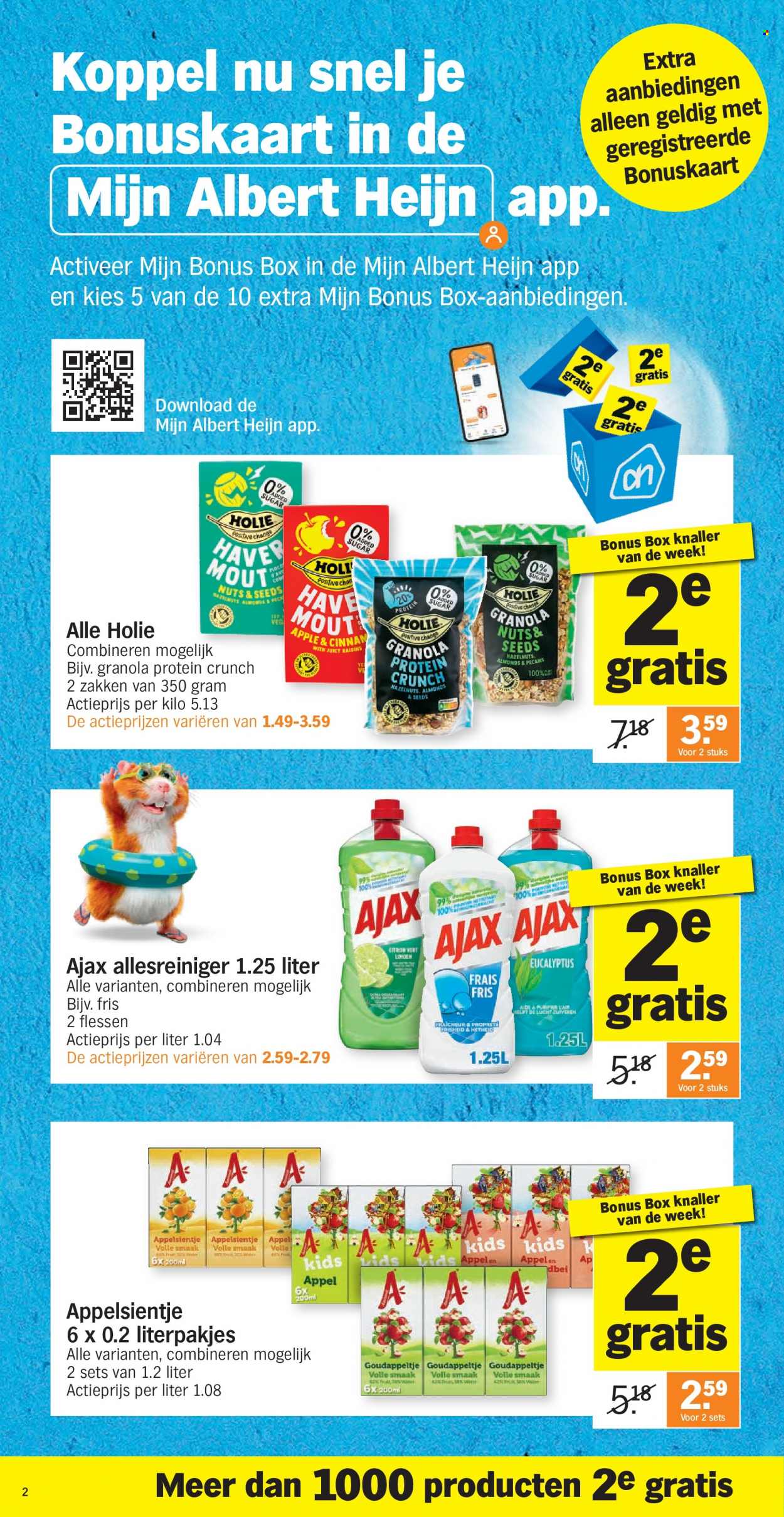 thumbnail - Albert Heijn-aanbieding - 27/06/2022 - 03/07/2022 -  producten in de aanbieding - granola, appelsientje, allesreiniger. Pagina 2.