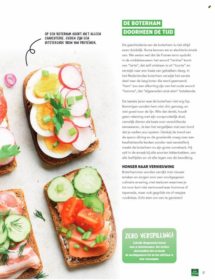 thumbnail - Louis Delhaize-aanbieding -  producten in de aanbieding - brood, rundvlees, boterhammen, ham, hummus. Pagina 17.