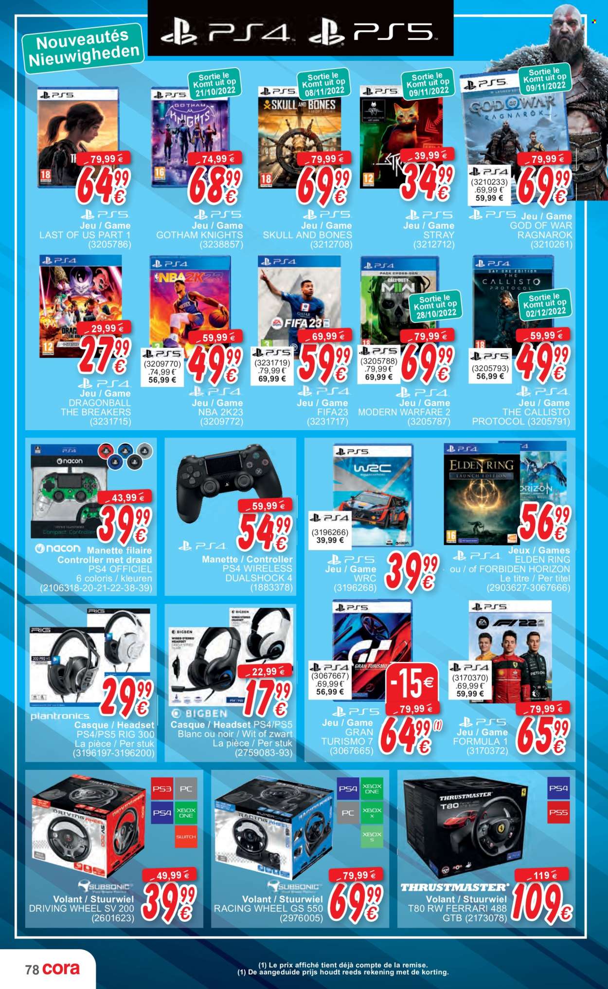 thumbnail - Cora-aanbieding - 18/10/2022 - 06/12/2022 -  producten in de aanbieding - PlayStation 4, switch, Xbox One, PlayStation 5, Xbox, controller, headset, ring, stuurwiel, computer. Pagina 78.