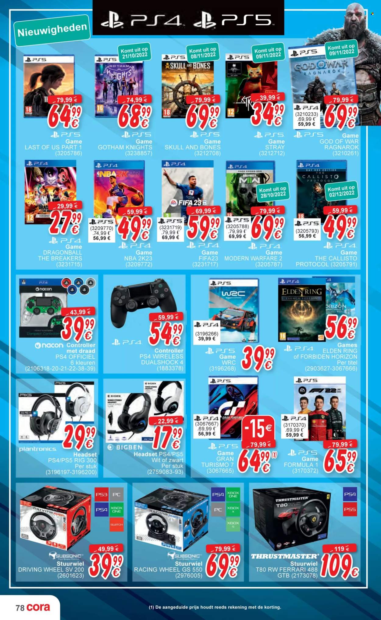 thumbnail - Cora-aanbieding - 18/10/2022 - 06/12/2022 -  producten in de aanbieding - PlayStation 4, switch, Xbox One, PlayStation 5, Xbox, Thrustmaster, controller, headset, ring, stuurwiel, computer. Pagina 40.