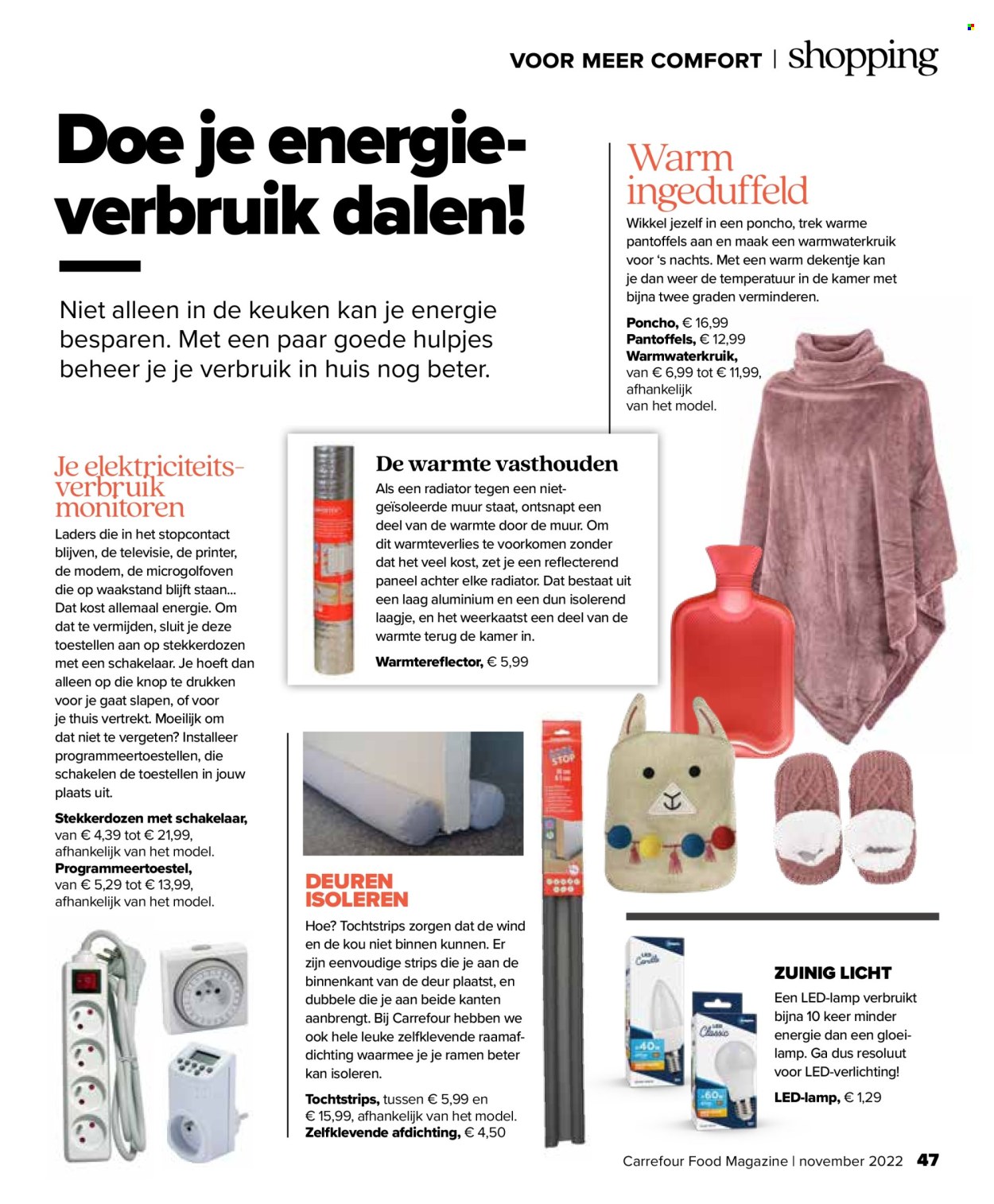 thumbnail - Carrefour-aanbieding - 25/10/2022 - 30/11/2022 -  producten in de aanbieding - pantoffels, TV, printer, poncho, lamp, verlichting. Pagina 47.
