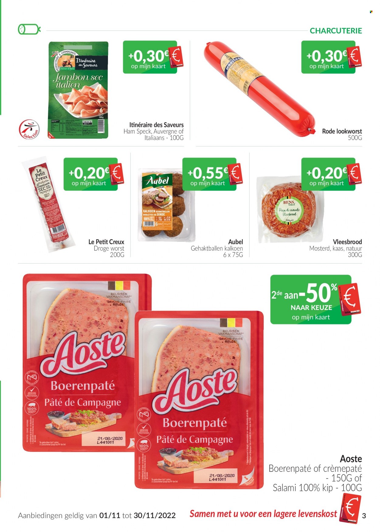 thumbnail - Intermarché-aanbieding - 01/11/2022 - 30/11/2022 -  producten in de aanbieding - ham, salami, paté, kaas. Pagina 3.