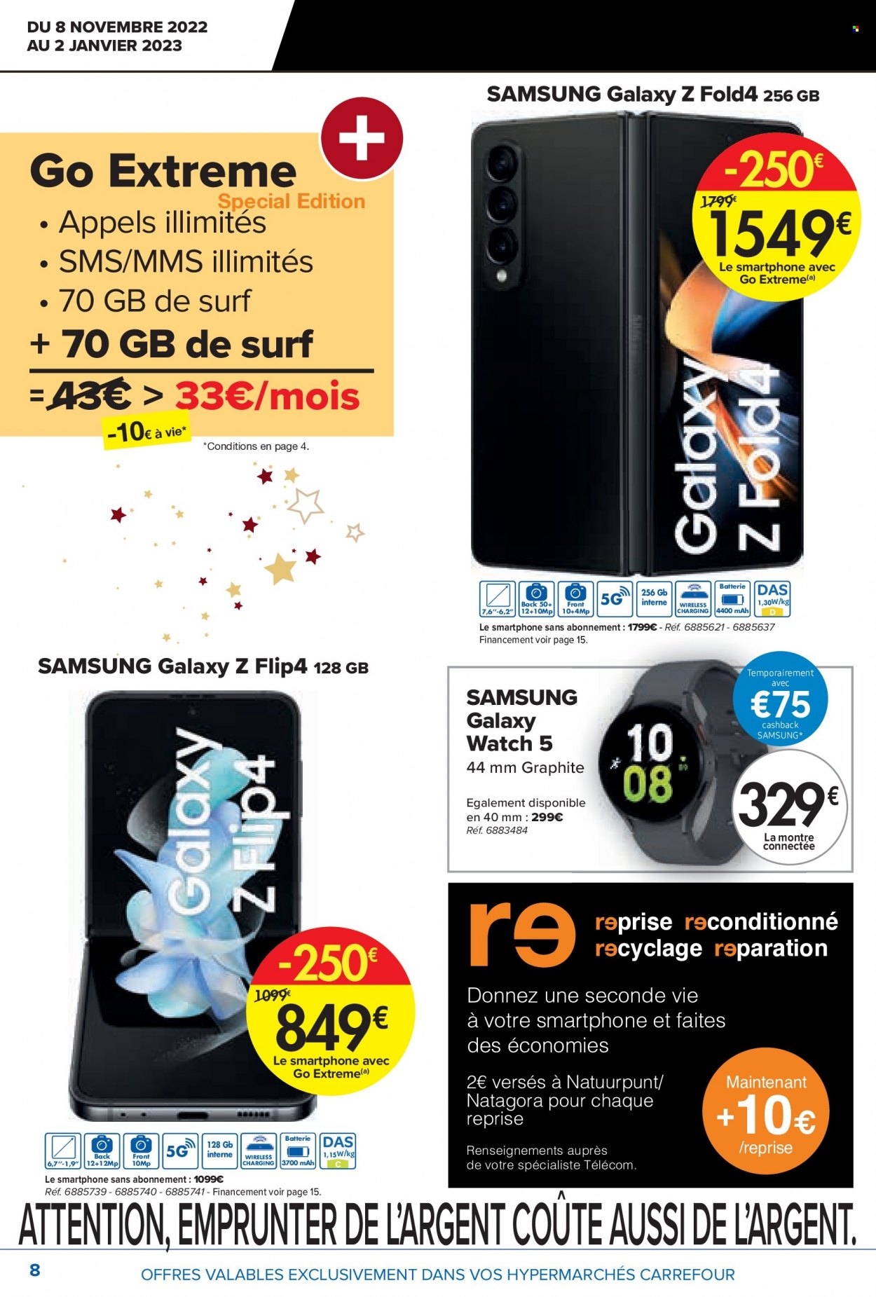 thumbnail - Carrefour hypermarkt-aanbieding - 08/11/2022 - 02/01/2023 -  producten in de aanbieding - appels, Samsung, smartphone. Pagina 8.
