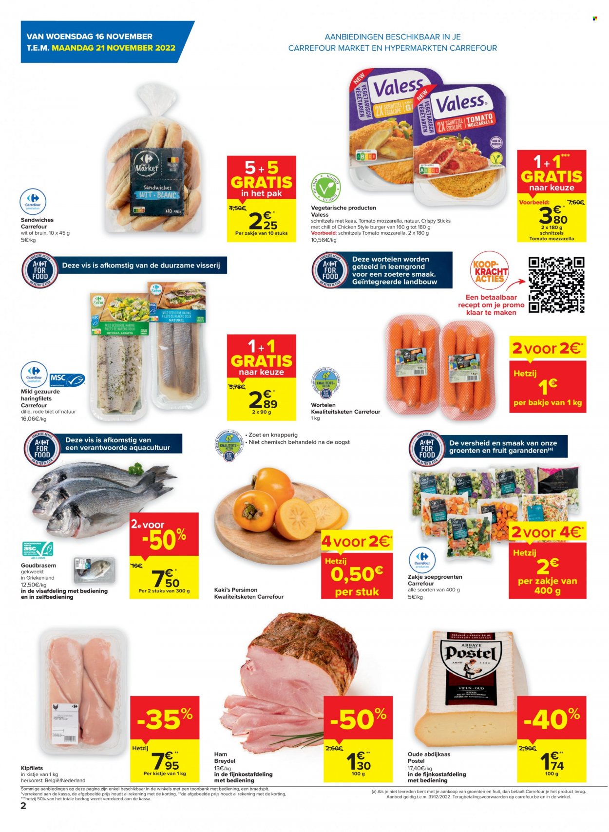 thumbnail - Carrefour-aanbieding - 16/11/2022 - 28/11/2022 -  producten in de aanbieding - biet, rode biet, soepgroenten, kaki, ham, kaas, mozzarella, dille. Pagina 2.