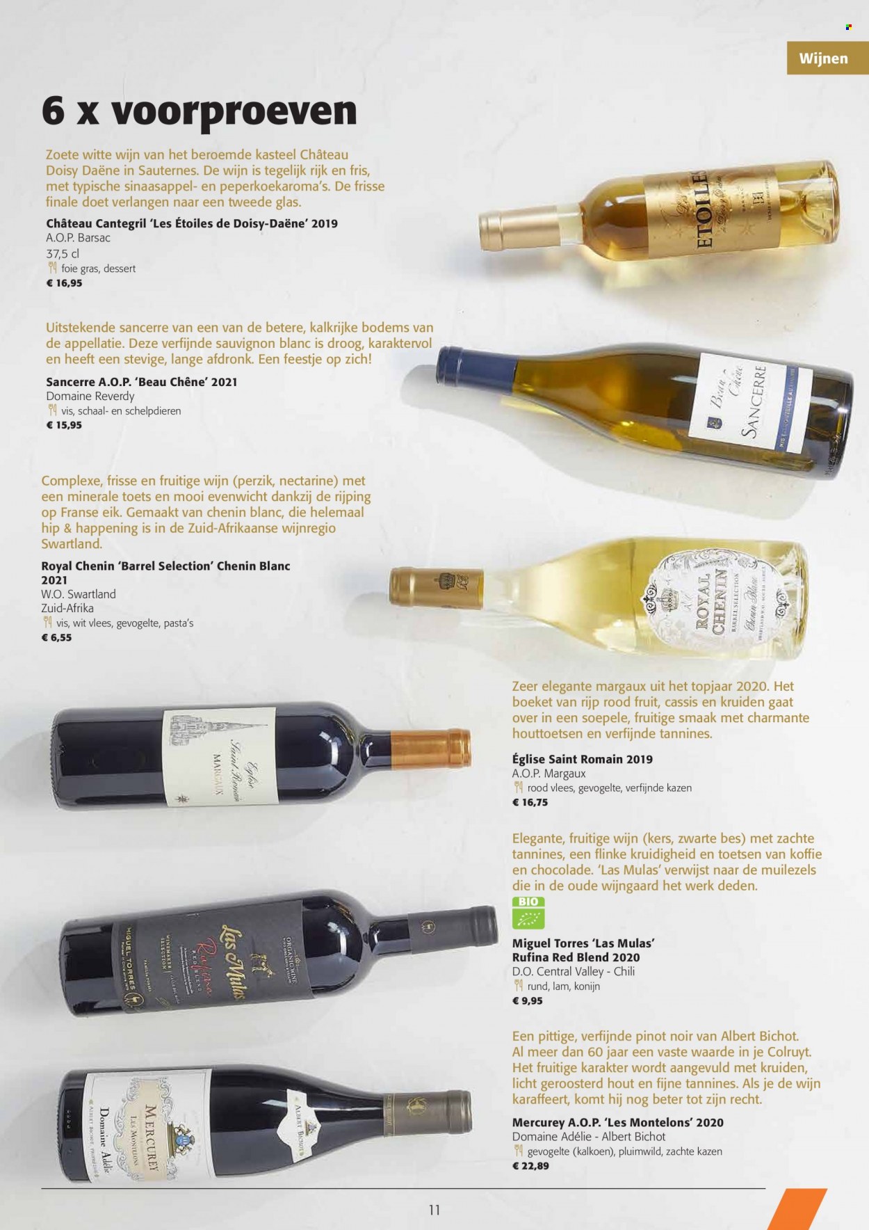 thumbnail - Colruyt-aanbieding - 16/11/2022 - 29/11/2022 -  producten in de aanbieding - nectarine, konijn, koffie, Pinot Noir, witte wijn, zoete witte wijn, wijn, Sauternes, Sauvignon Blanc, glazen. Pagina 11.