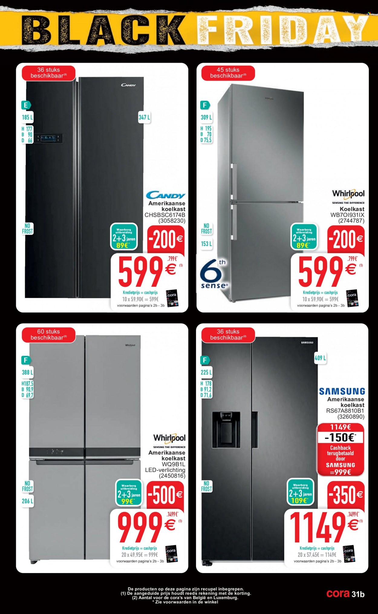 thumbnail - Cora-aanbieding - 22/11/2022 - 28/11/2022 -  producten in de aanbieding - verlichting, amerikaanse koelkast, koelkast. Pagina 31.