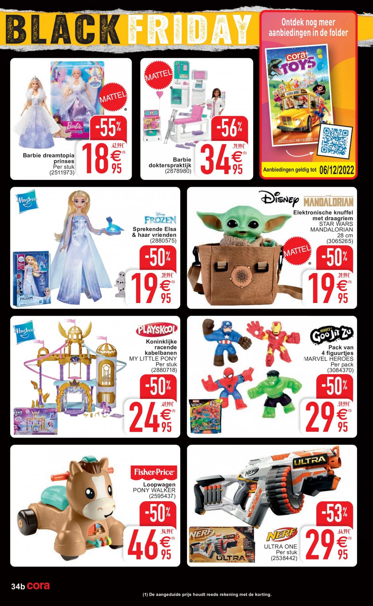 thumbnail - Cora-aanbieding - 22/11/2022 - 28/11/2022 -  producten in de aanbieding - Disney, Frozen, Fisher-Price, Barbie, Sony, Hasbro, knuffel, Nerf. Pagina 34.