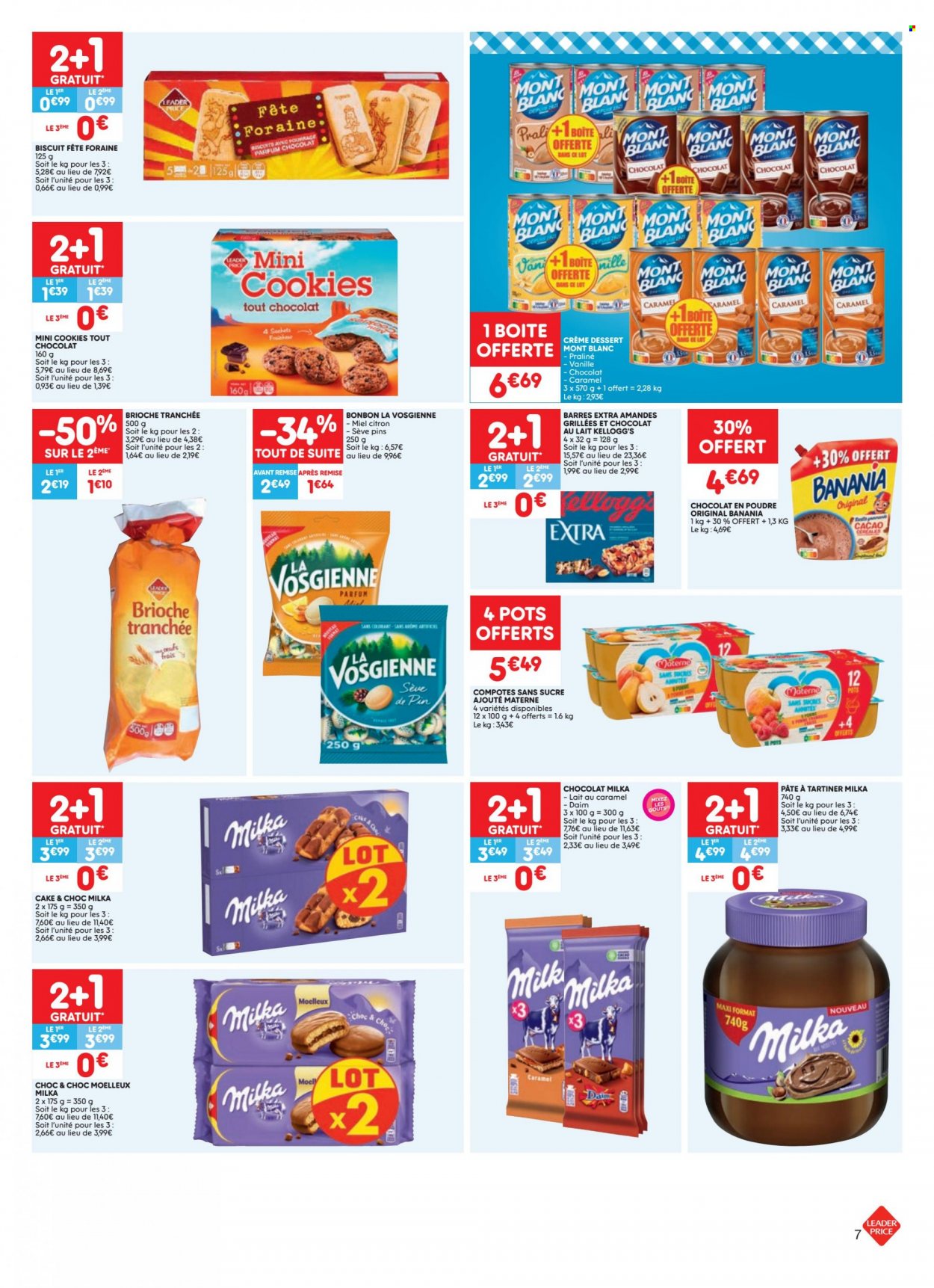 thumbnail - Leader Price-aanbieding - 23/11/2022 - 29/11/2022 -  producten in de aanbieding - brioche, paté, Milka, cookies, Kellogg's, Mont Blanc. Pagina 7.