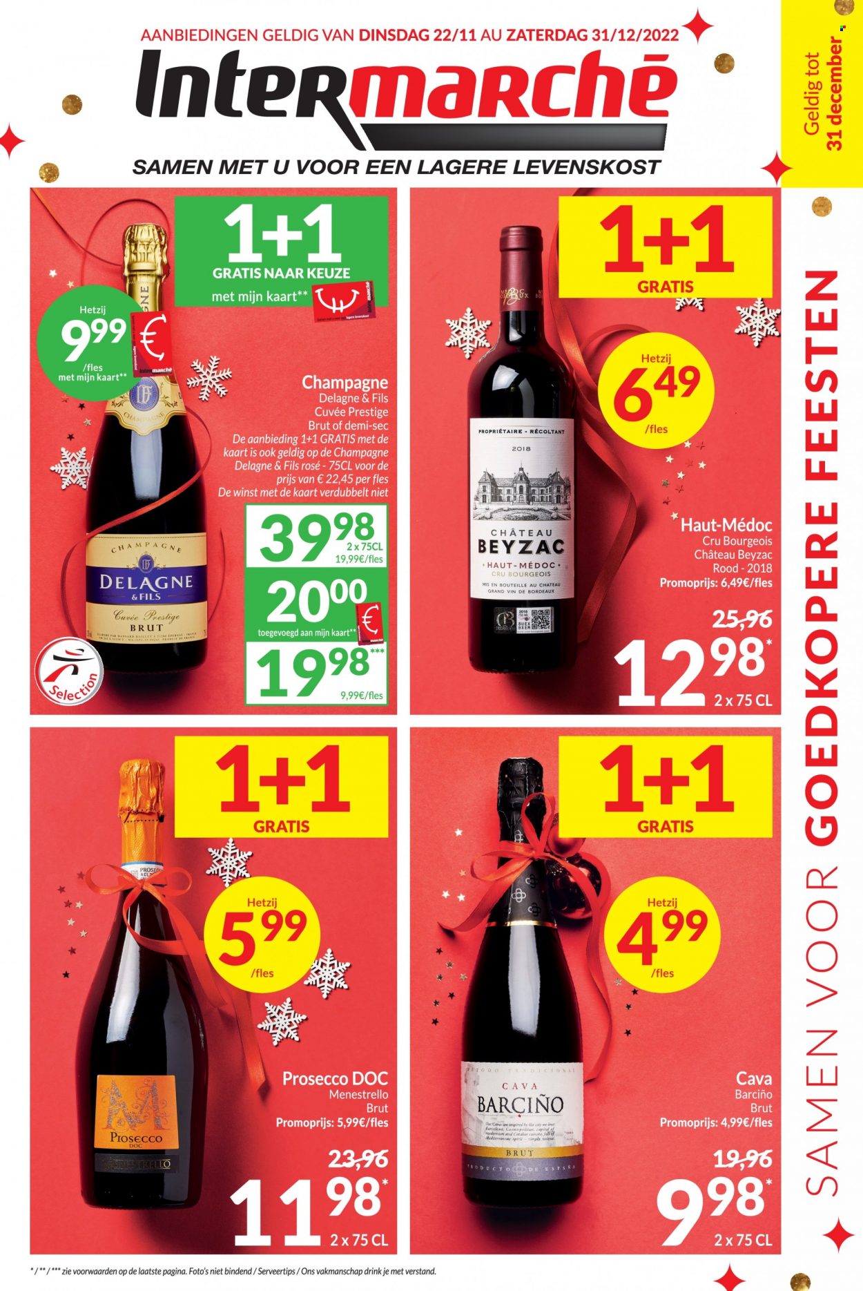 thumbnail - Catalogue Intermarché - 22/11/2022 - 31/12/2022 - Produits soldés - vin rouge, vin, Bordeaux, Prosecco. Page 1.