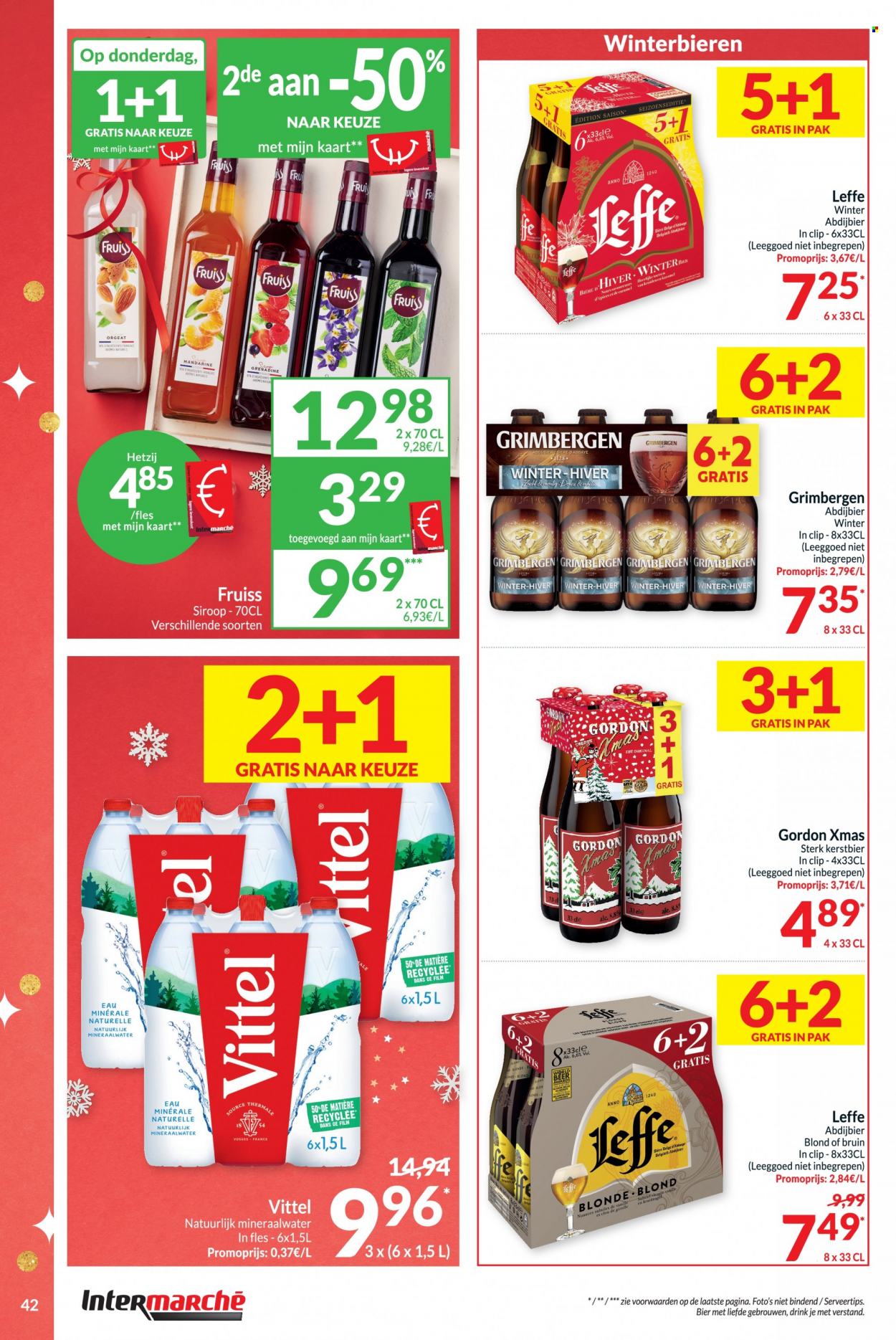 thumbnail - Intermarché-aanbieding - 22/11/2022 - 31/12/2022 -  producten in de aanbieding - Leffe, bier, Vittel, mineraalwater, Grenadine. Pagina 42.