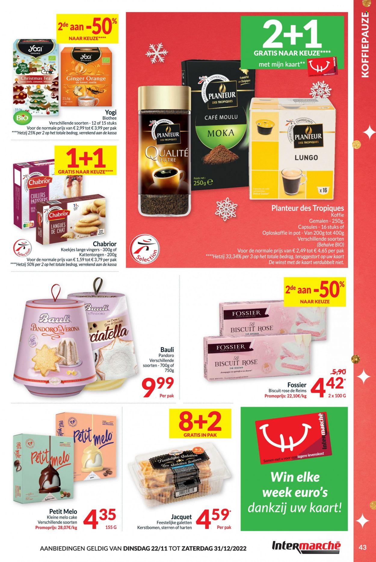 thumbnail - Intermarché-aanbieding - 22/11/2022 - 31/12/2022 -  producten in de aanbieding - koekjes, thee, Dolce Gusto, koffie, oploskoffie. Pagina 43.