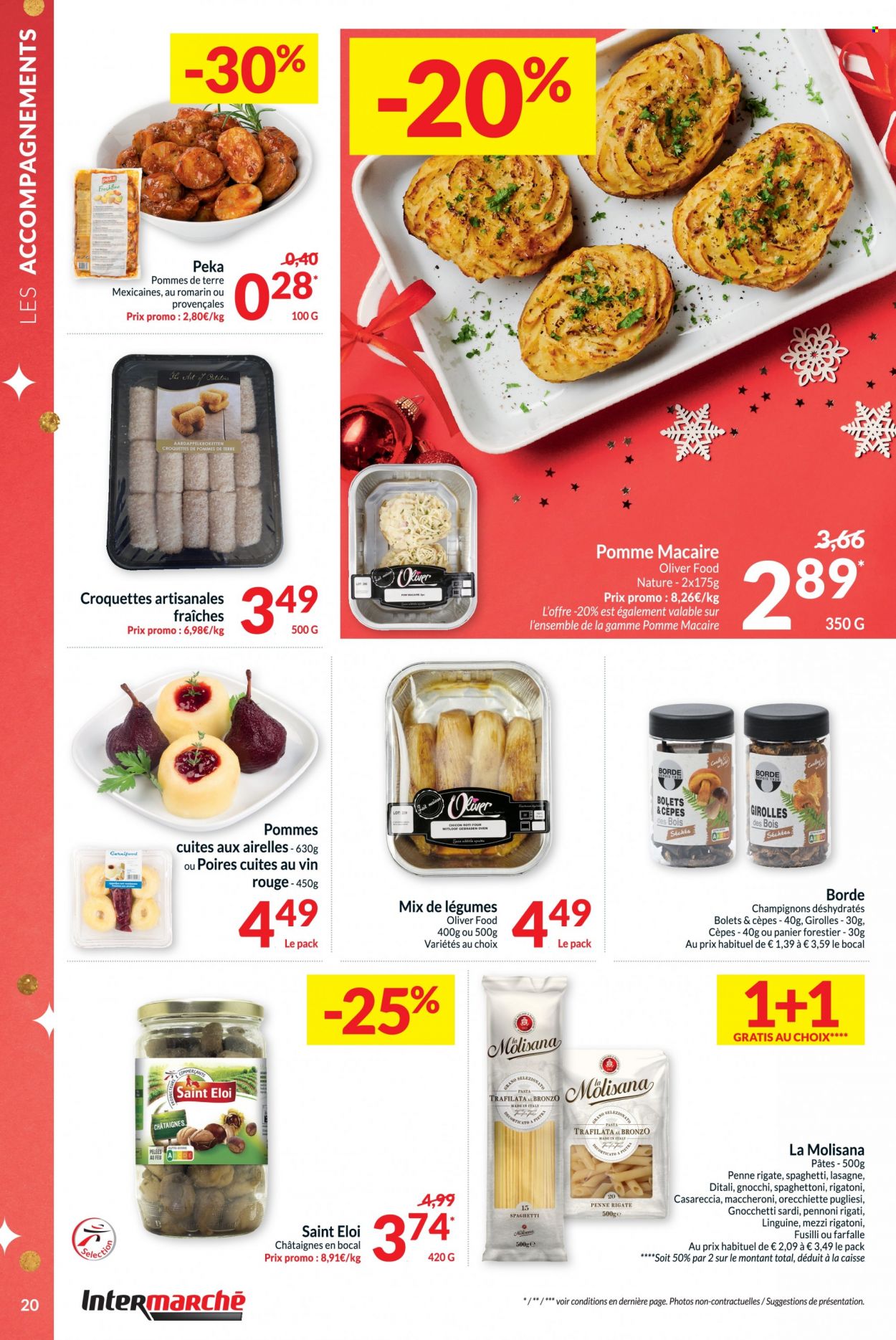 thumbnail - Intermarché-aanbieding - 22/11/2022 - 31/12/2022 -  producten in de aanbieding - champignons, lasagne, gnocchi, pasta, penne, spaghetti, farfalle, fusilli. Pagina 20.