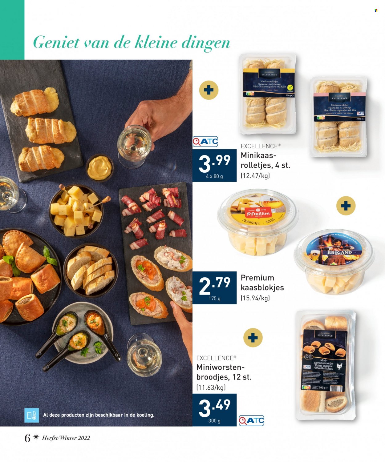 thumbnail - ALDI-aanbieding -  producten in de aanbieding - rolletjes, broodje, paté, kaas, kaasblokjes. Pagina 6.