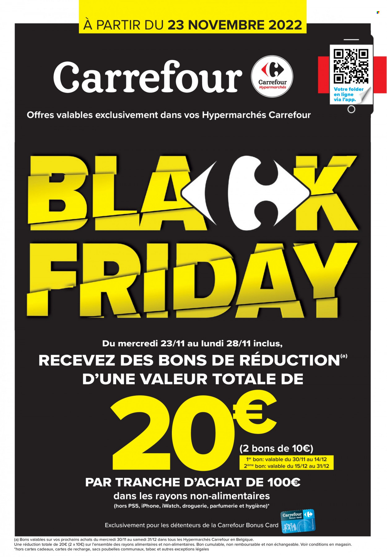 thumbnail - Catalogue Carrefour hypermarkt - 23/11/2022 - 05/12/2022 - Produits soldés - sacs poubelles, iPhone, PS5. Page 1.
