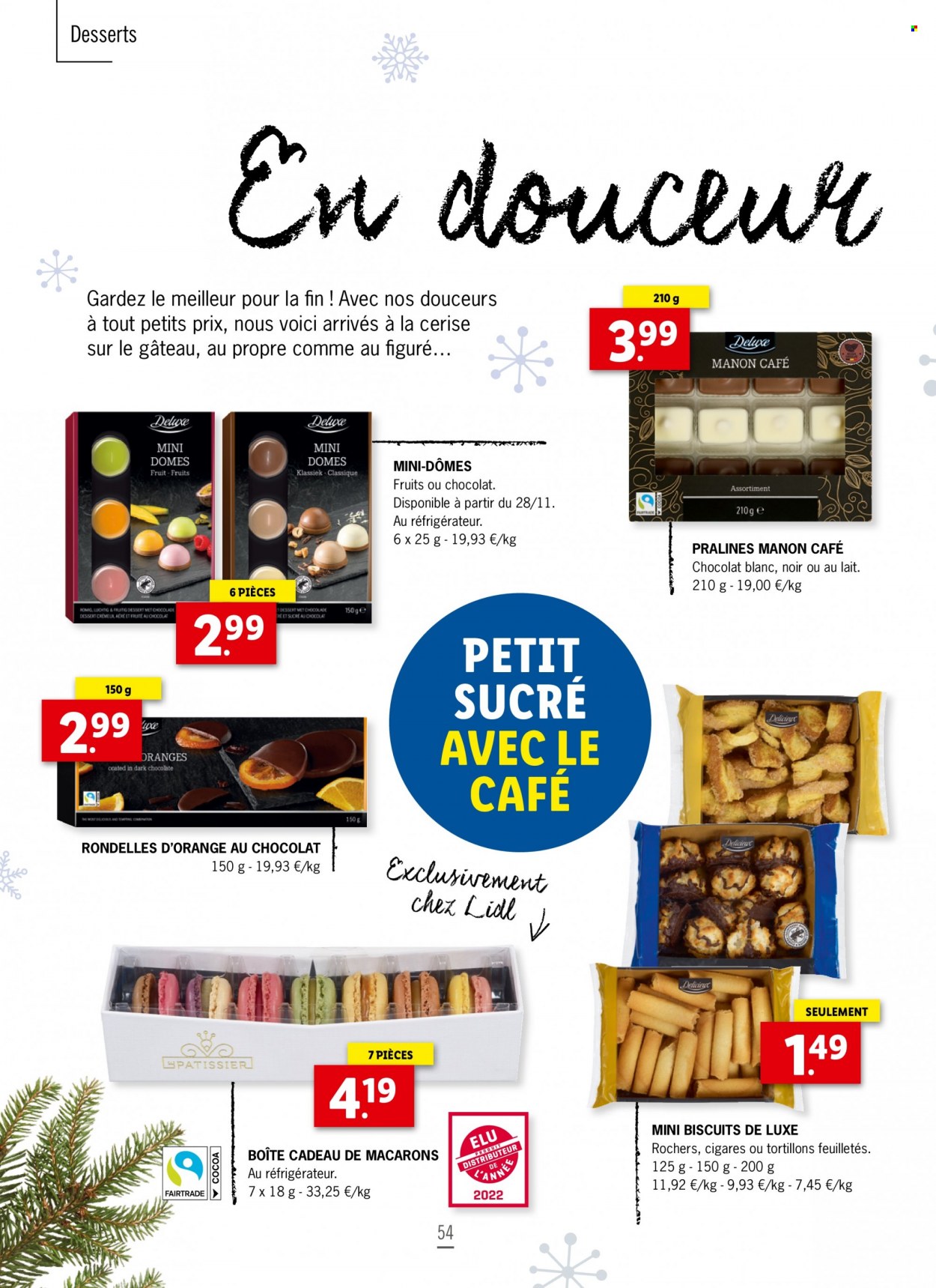 thumbnail - Catalogue Lidl - Produits soldés - oranges, macarons, dessert, biscuits, pralinés. Page 54.