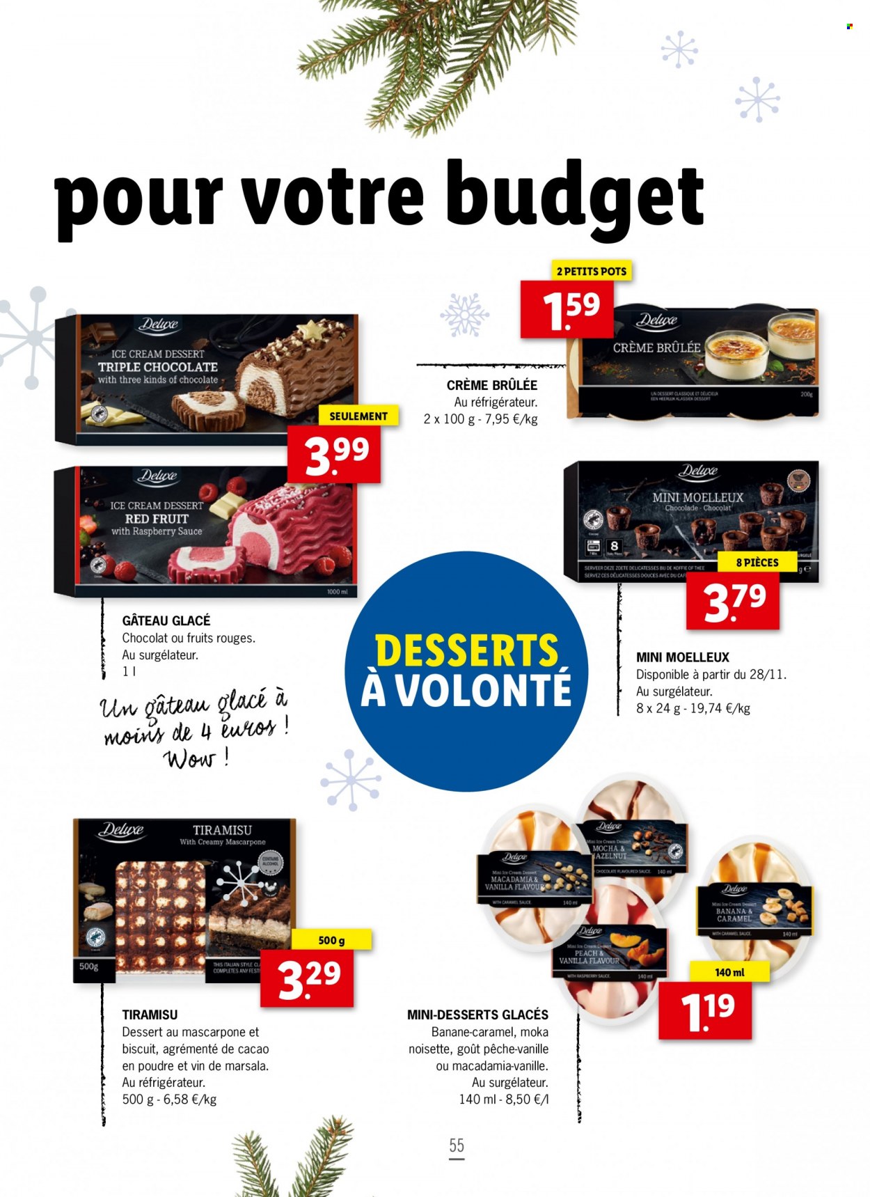 thumbnail - Catalogue Lidl - Produits soldés - dessert, tiramisu, glace, biscuits, mascarpone. Page 55.