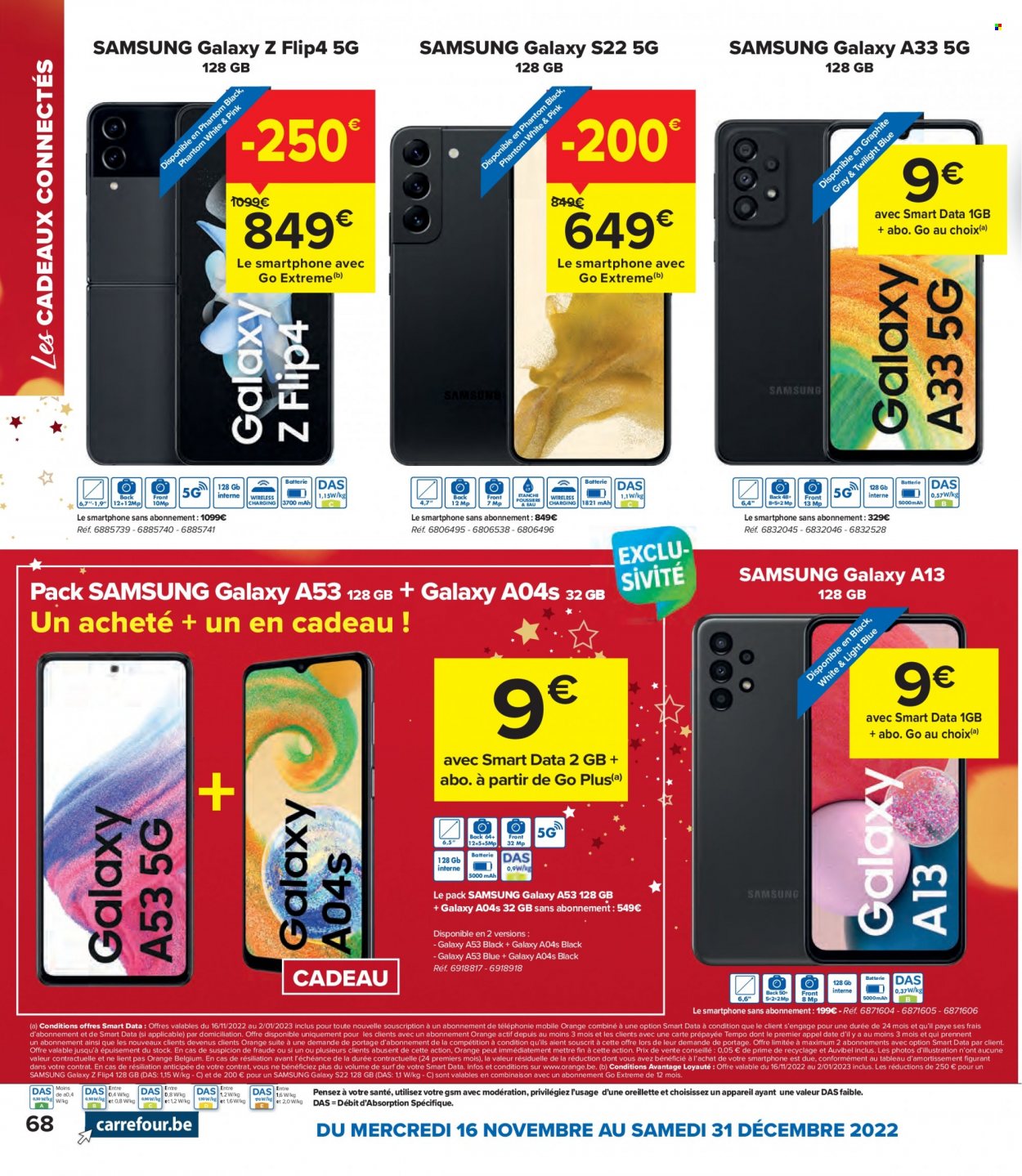 thumbnail - Carrefour hypermarkt-aanbieding - 16/11/2022 - 31/12/2022 -  producten in de aanbieding - Samsung, smartphone, Santé. Pagina 68.