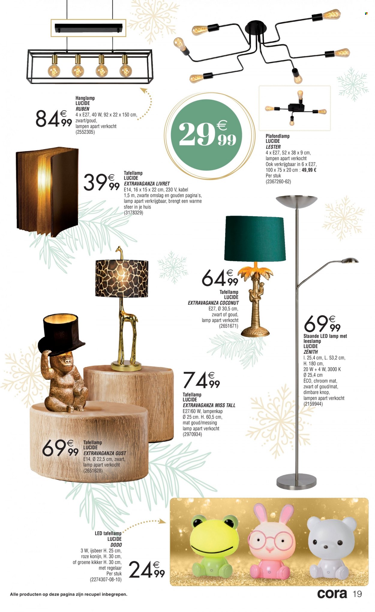 thumbnail - Cora-aanbieding - 25/11/2022 - 24/12/2022 -  producten in de aanbieding - konijn, led lamp, lamp, plafondlamp, hanglamp. Pagina 19.