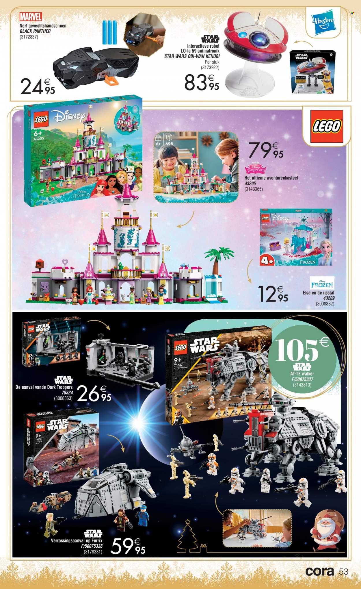 thumbnail - Cora-aanbieding - 25/11/2022 - 24/12/2022 -  producten in de aanbieding - Disney, Frozen, Hasbro, LEGO, robot, Nerf. Pagina 53.