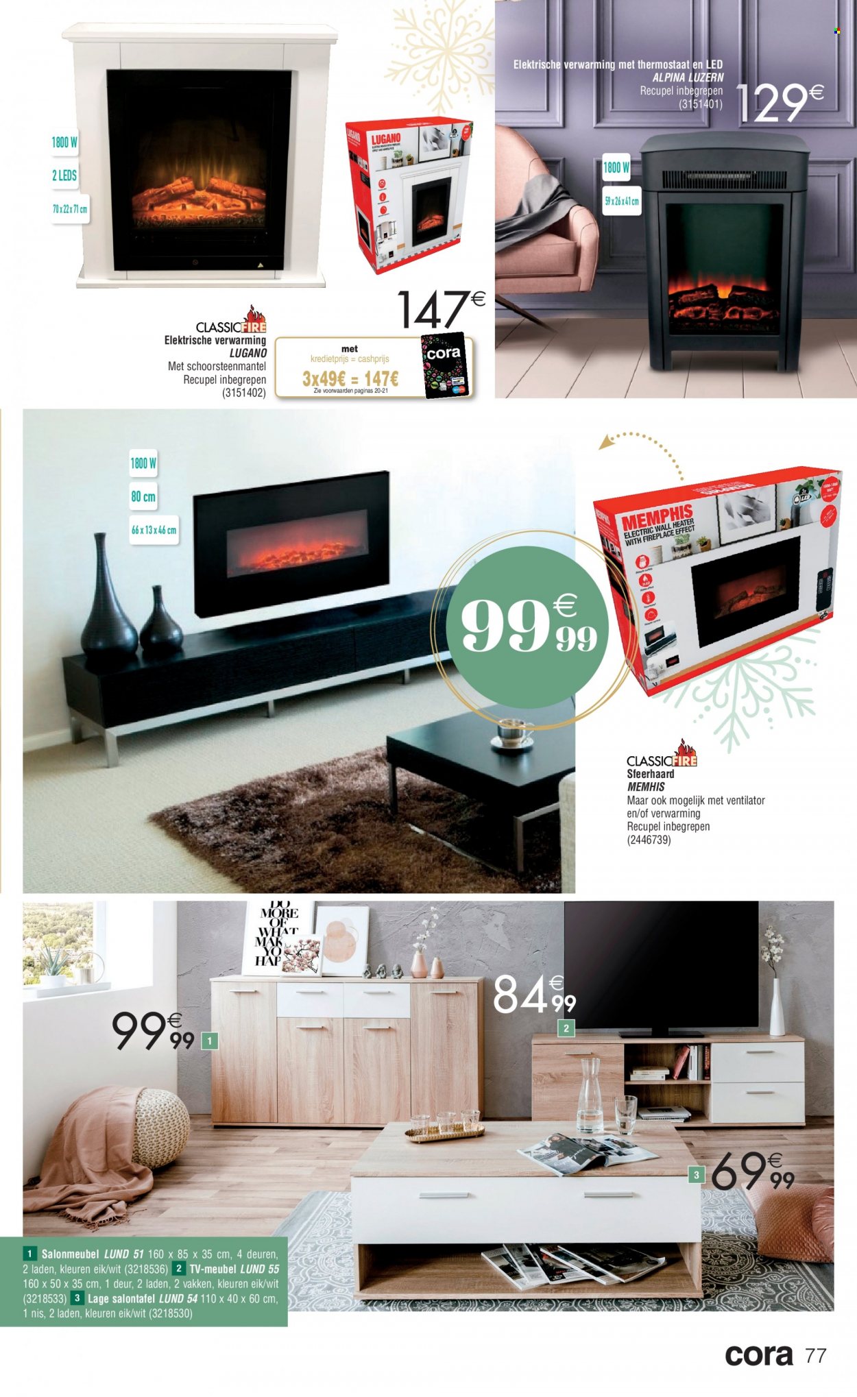 thumbnail - Cora-aanbieding - 25/11/2022 - 24/12/2022 -  producten in de aanbieding - TV, ventilator, tafel. Pagina 77.