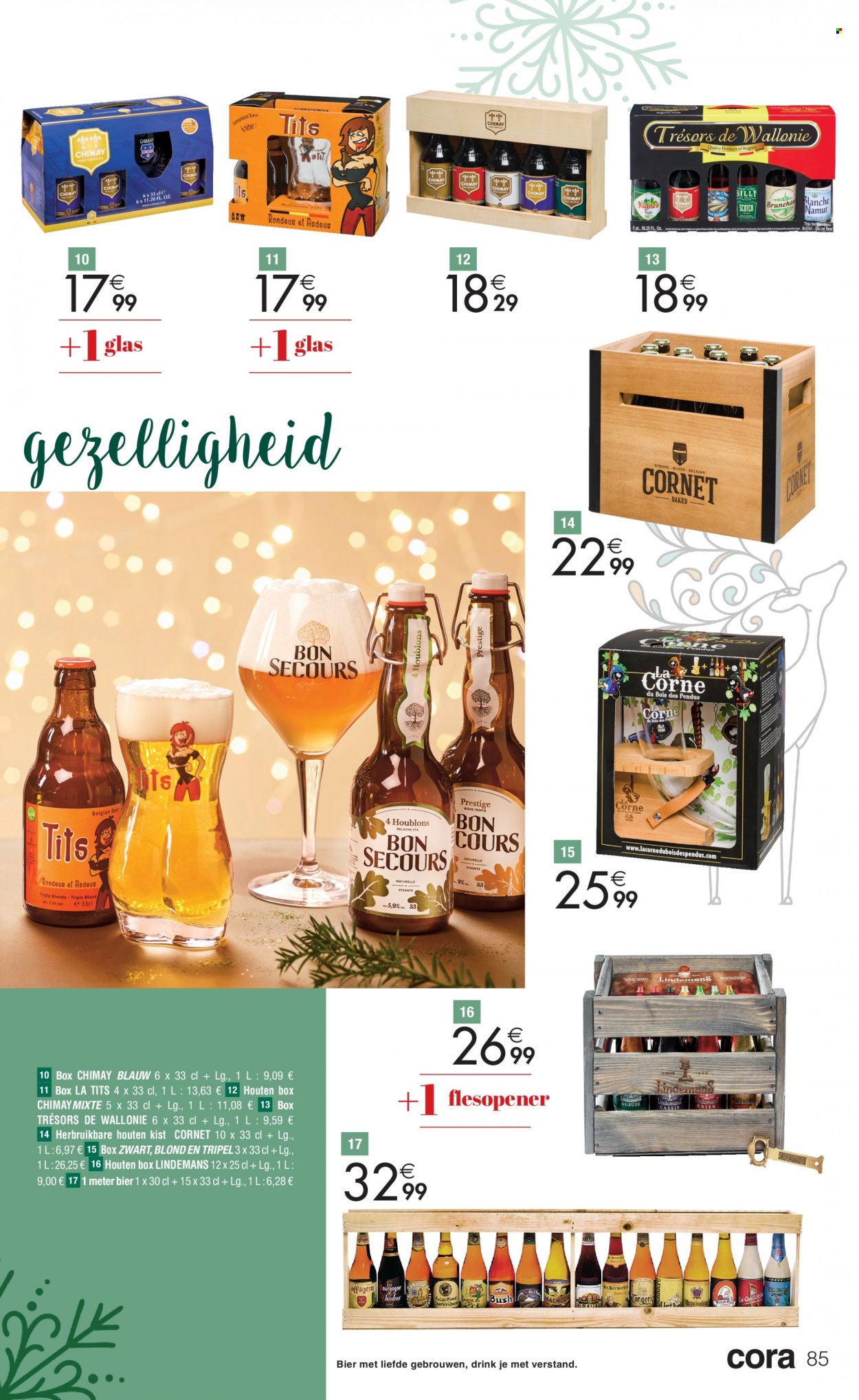 thumbnail - Cora-aanbieding - 25/11/2022 - 24/12/2022 -  producten in de aanbieding - Affligem, bier, IPA, glazen, LG. Pagina 85.