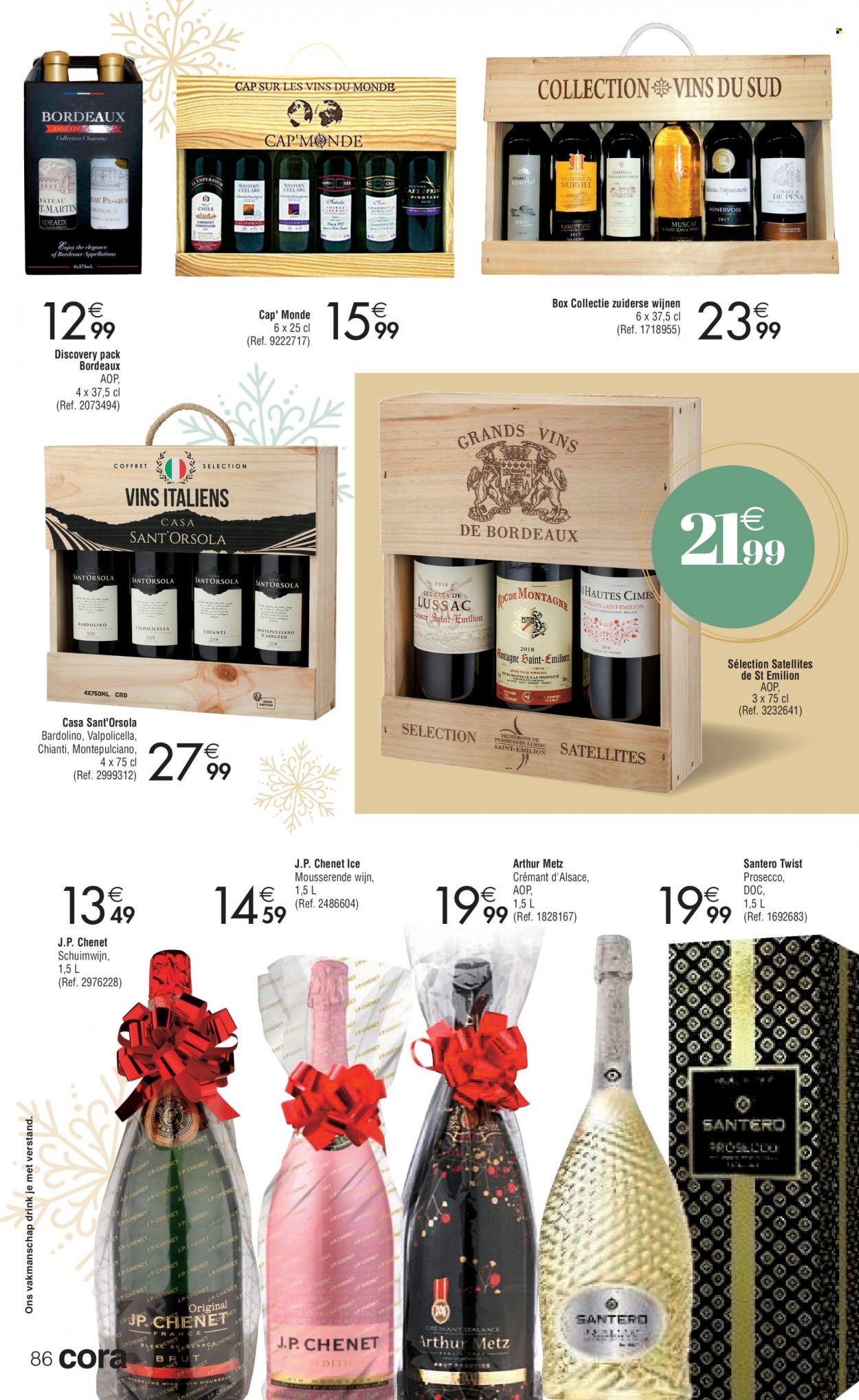 thumbnail - Cora-aanbieding - 25/11/2022 - 24/12/2022 -  producten in de aanbieding - Chianti, Merlot, Montepulciano, Valpolicella, wijn, prosecco, Crémant D'alsace, Bordeaux. Pagina 86.