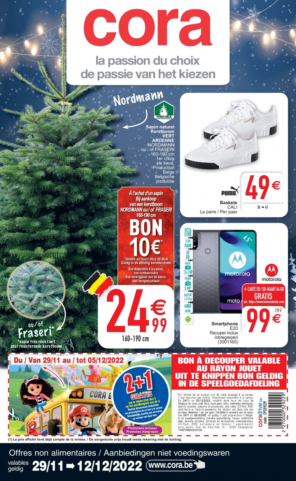 thumbnail - Catalogue Cora - 29/11/2022 - 12/12/2022 - Produits soldés - basket, smartphone, carte sd, console, Nordmann. Page 1.