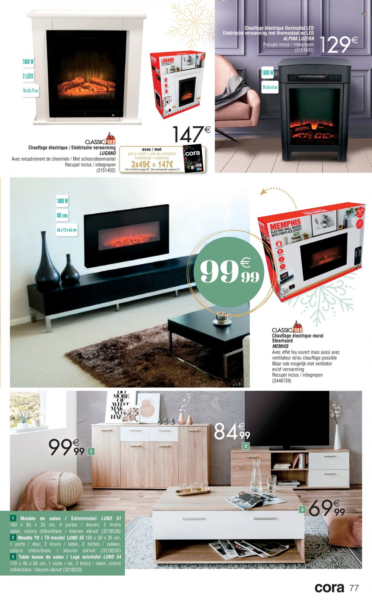 thumbnail - Cora-aanbieding - 25/11/2022 - 24/12/2022 -  producten in de aanbieding - TV, ventilator, tafel, maïs. Pagina 77.