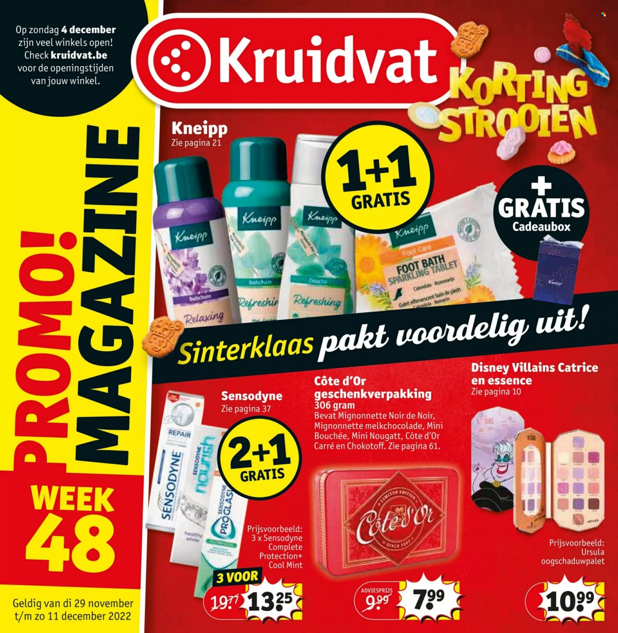 thumbnail - Kruidvat-aanbieding - 29/11/2022 - 11/12/2022 -  producten in de aanbieding - Disney, melkchocolade, Kneipp, Sensodyne. Pagina 1.