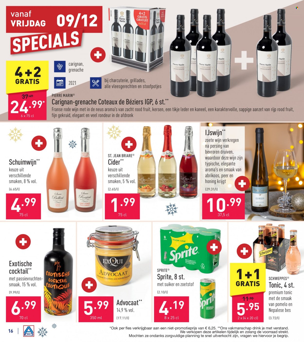 thumbnail - ALDI-aanbieding - 03/12/2022 - 09/12/2022 -  producten in de aanbieding - kaneel, Sprite, Schweppes, rode wijn, wijn, Advocaat, cider. Pagina 16.