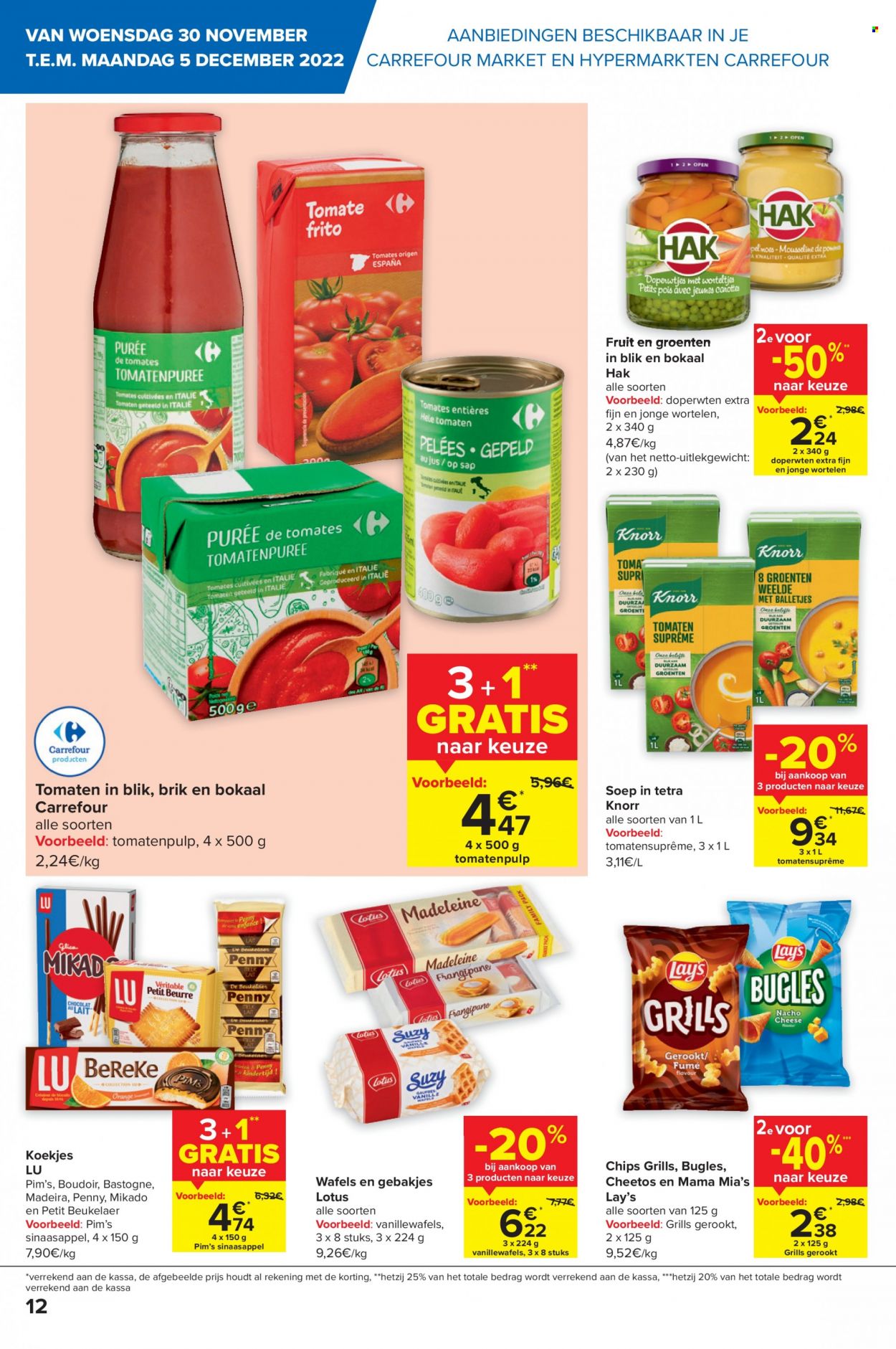 thumbnail - Catalogue Carrefour - 30/11/2022 - 05/12/2022 - Produits soldés - Knorr, Lotus, Mikado, LU, chips, Lay’s. Page 12.