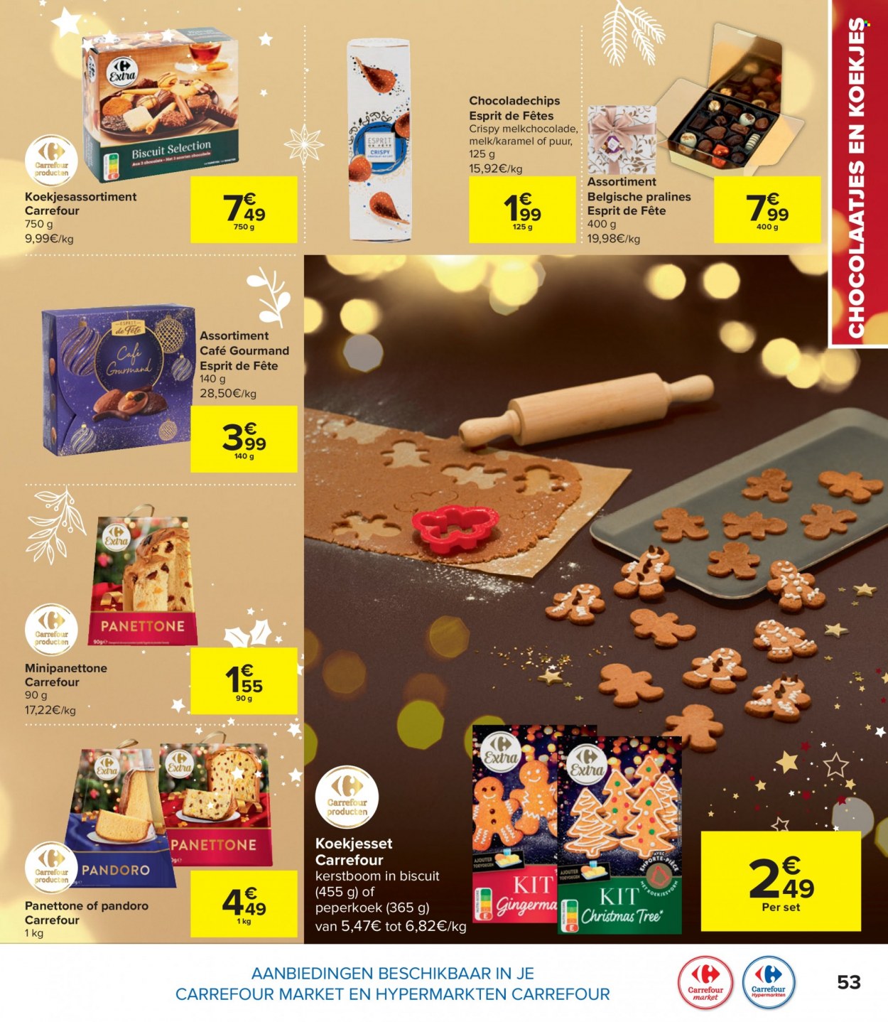 thumbnail - Carrefour-aanbieding - 30/11/2022 - 02/01/2023 -  producten in de aanbieding - panettone, melk, chocolade, koekjes, melkchocolade, Esprit, kerstboom. Pagina 53.