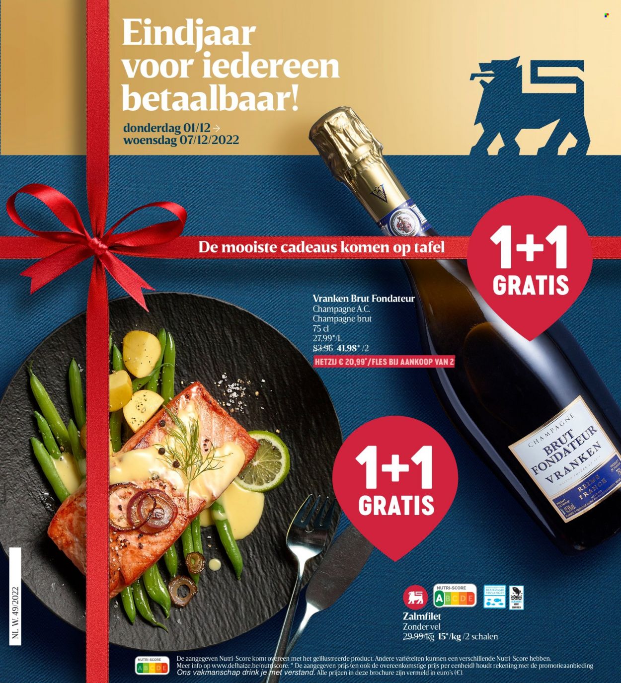 thumbnail - Delhaize-aanbieding - 01/12/2022 - 07/12/2022 -  producten in de aanbieding - zalm, zalmfilet, champagne. Pagina 1.