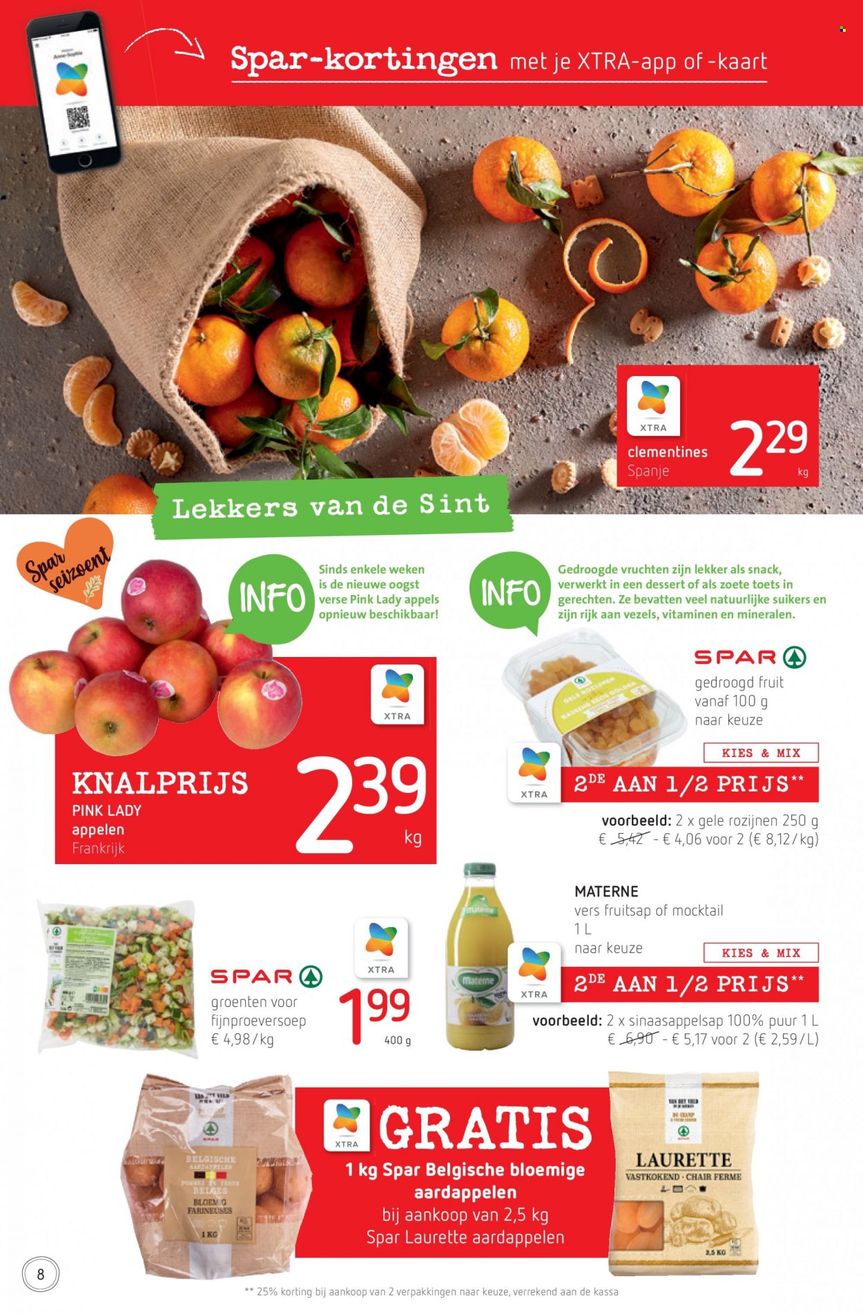 thumbnail - SPAR-aanbieding - 01/12/2022 - 14/12/2022 -  producten in de aanbieding - aardappelen, appels, rozijnen, sinaasappelsap, Frankrijk. Pagina 8.