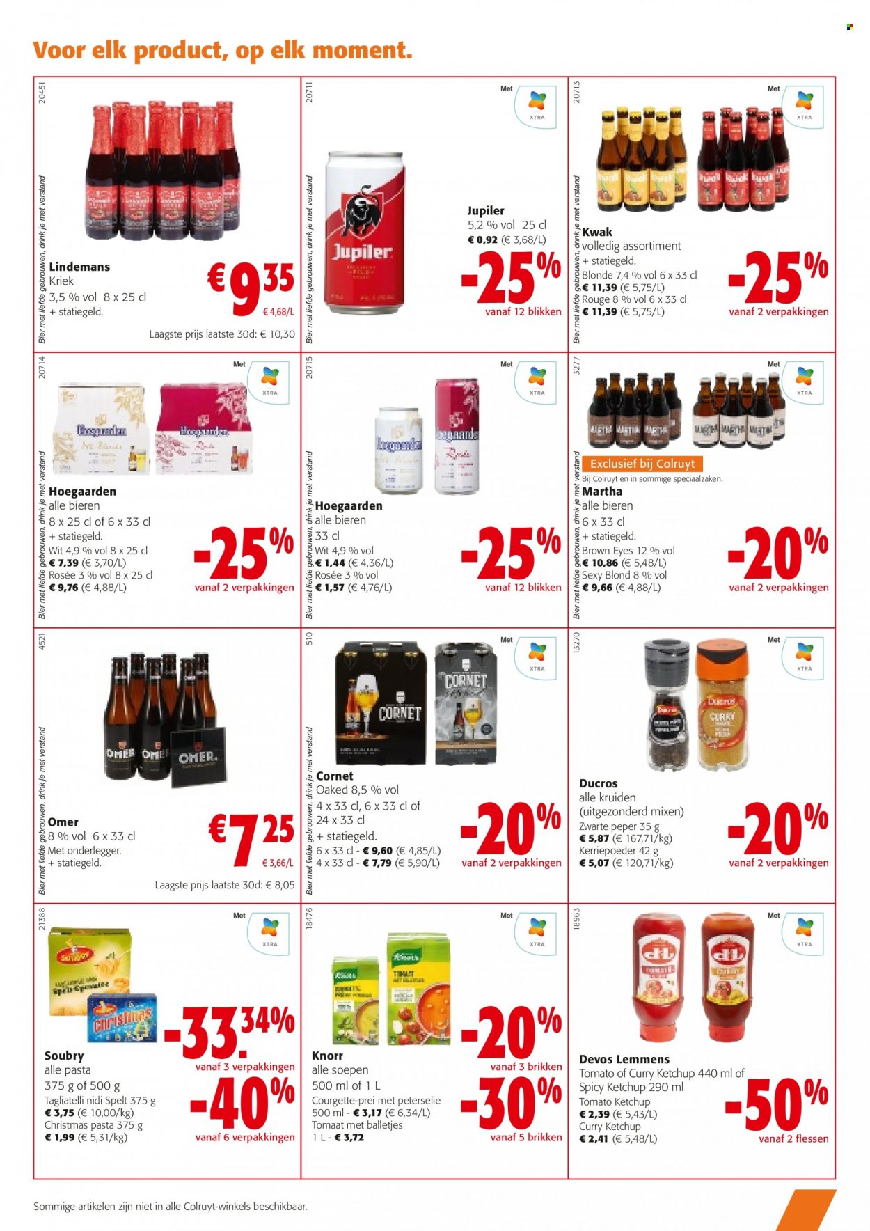 thumbnail - Colruyt-aanbieding - 30/11/2022 - 13/12/2022 -  producten in de aanbieding - Jupiler, bier, prei, courgette, Knorr, pasta, Spelt, zwarte peper. Pagina 11.