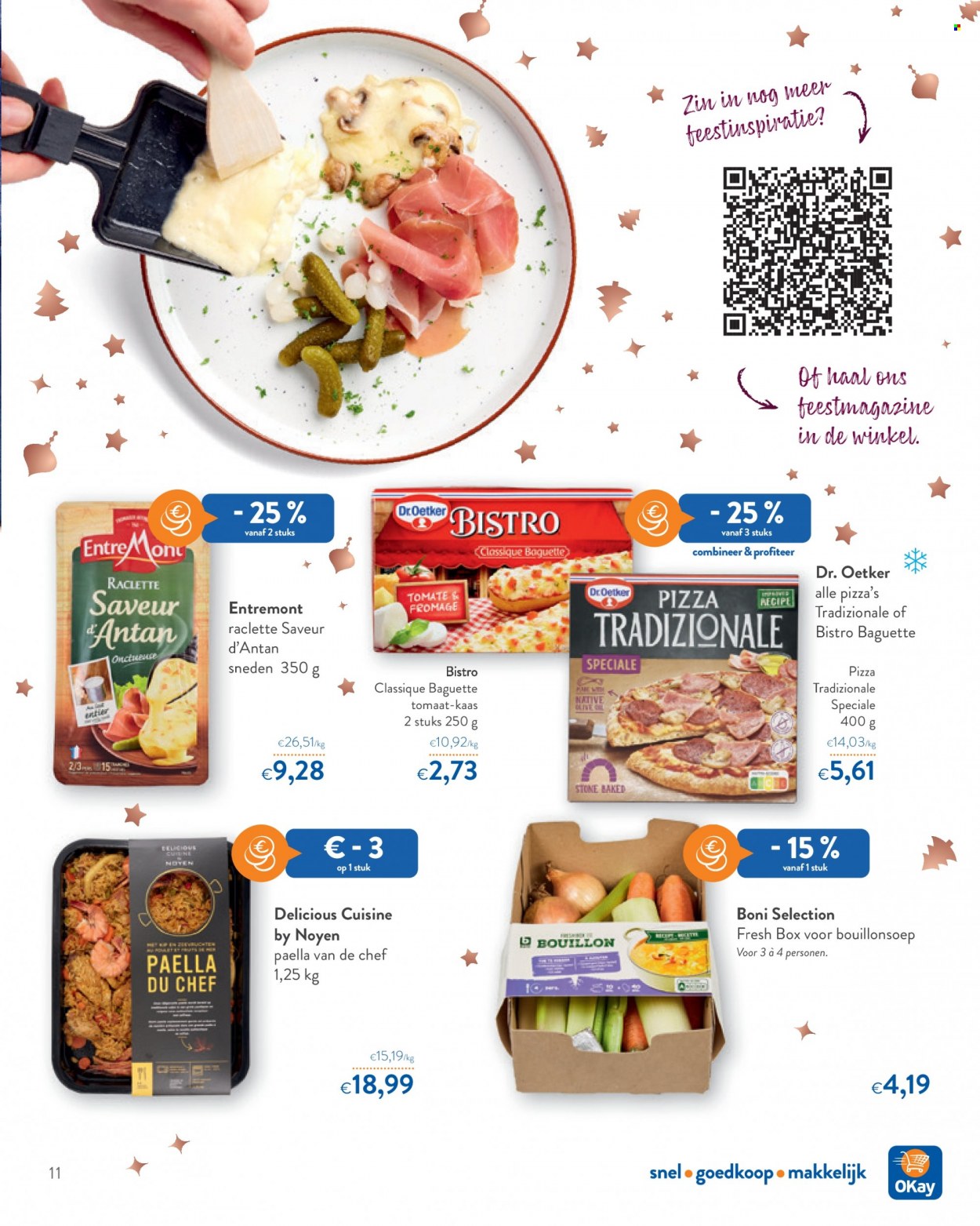 thumbnail - OKay-aanbieding - 30/11/2022 - 13/12/2022 -  producten in de aanbieding - baguette, Dr. Oetker, pizza, kaas, Raclette. Pagina 11.